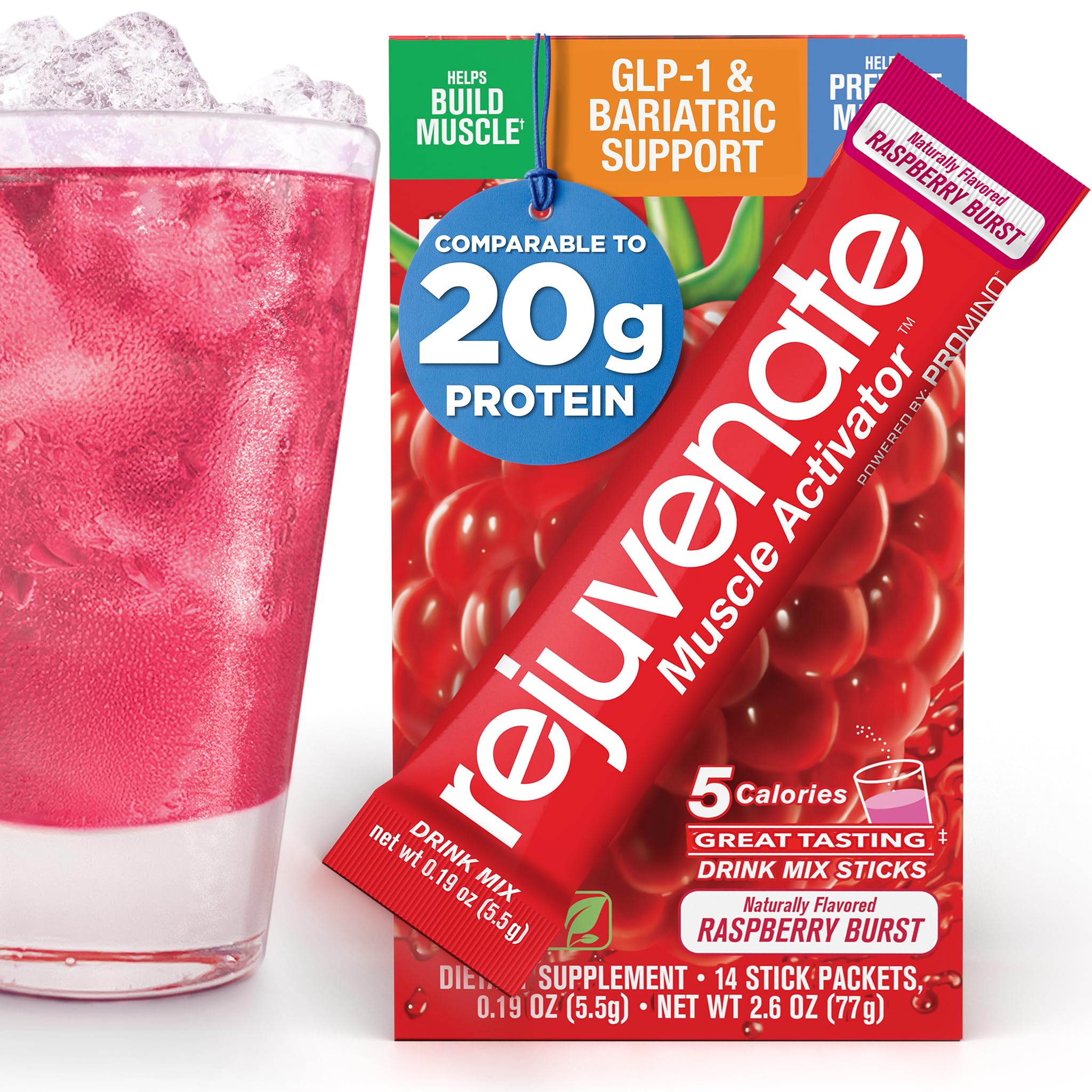 Rejuvenate, Perfect Amino Acid Blend, 1 Stick = 20g Whey Protein, 5 Calories, Vegan Friendly EAA + BCAA for Muscle Growth, Strength & Energy, GLP-1 & Bariatric Support, No Bloat, No Sugar