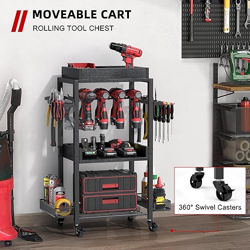 Miniatura 5 de Organizador de herramientas eléctricas, organizador de almacenamiento de garaje, estante de herramientas, estante de taladro, carrito rodante, caja