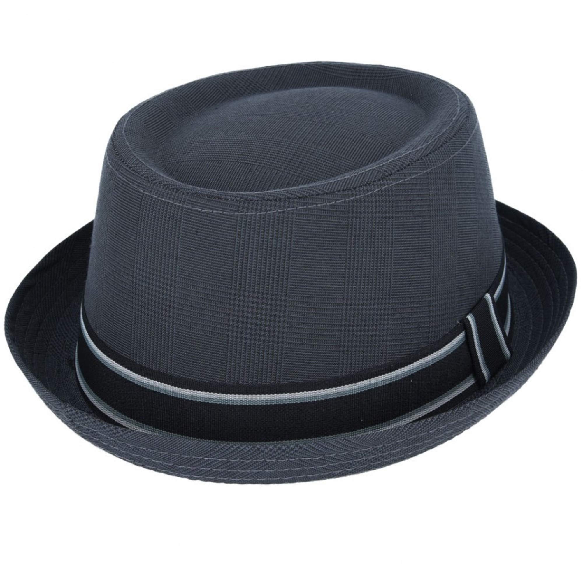 Viz-Uk Wear Men's Dark Grey Unisex Cotton Blend Pork Pie Hat With Stripey Band (, 61Cm)