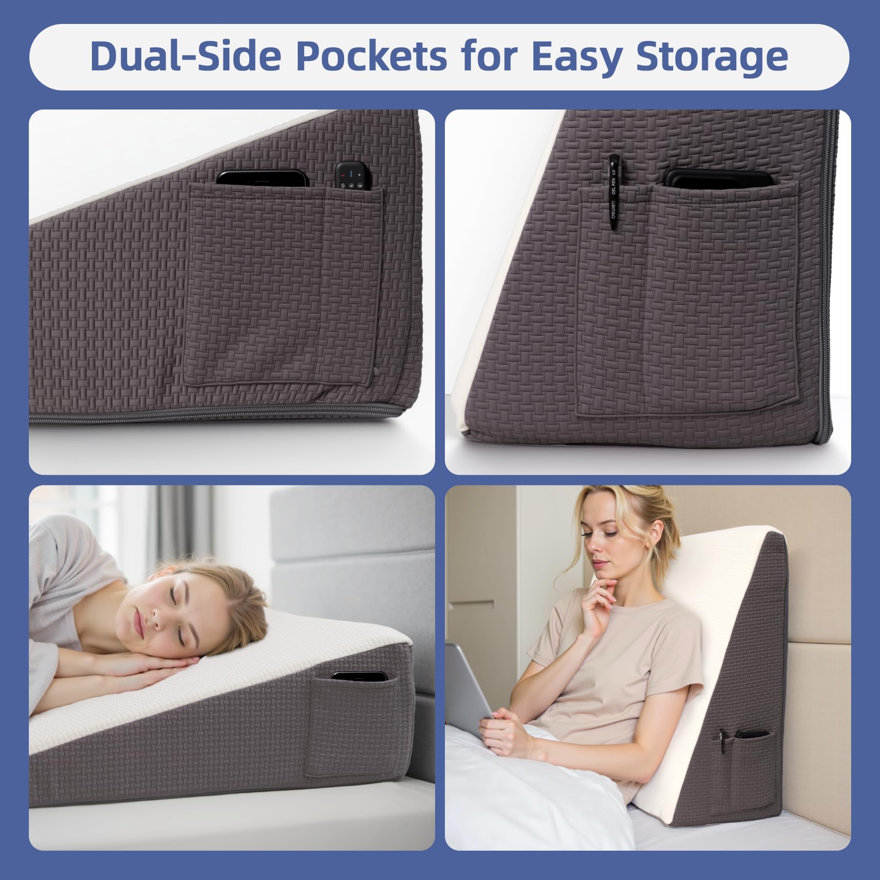 Exsnugy Cuscino a cuneo triangolare rialzato da 19 cm, per alleviare il reflusso acido, per dormire, post chirurgia, sollievo dal mal di schiena, russare, in morbida memory foam e fodera lavabile e