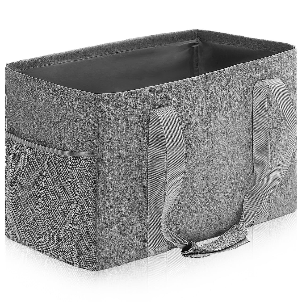 jojofuny Bolsa de Compras Plegable de Algodón Resistente y Reutilizable con Capacidad de 35l, Diseño con Dos Bolsillos de Malla y Asas Reforzadas para Uso Diario y Compras