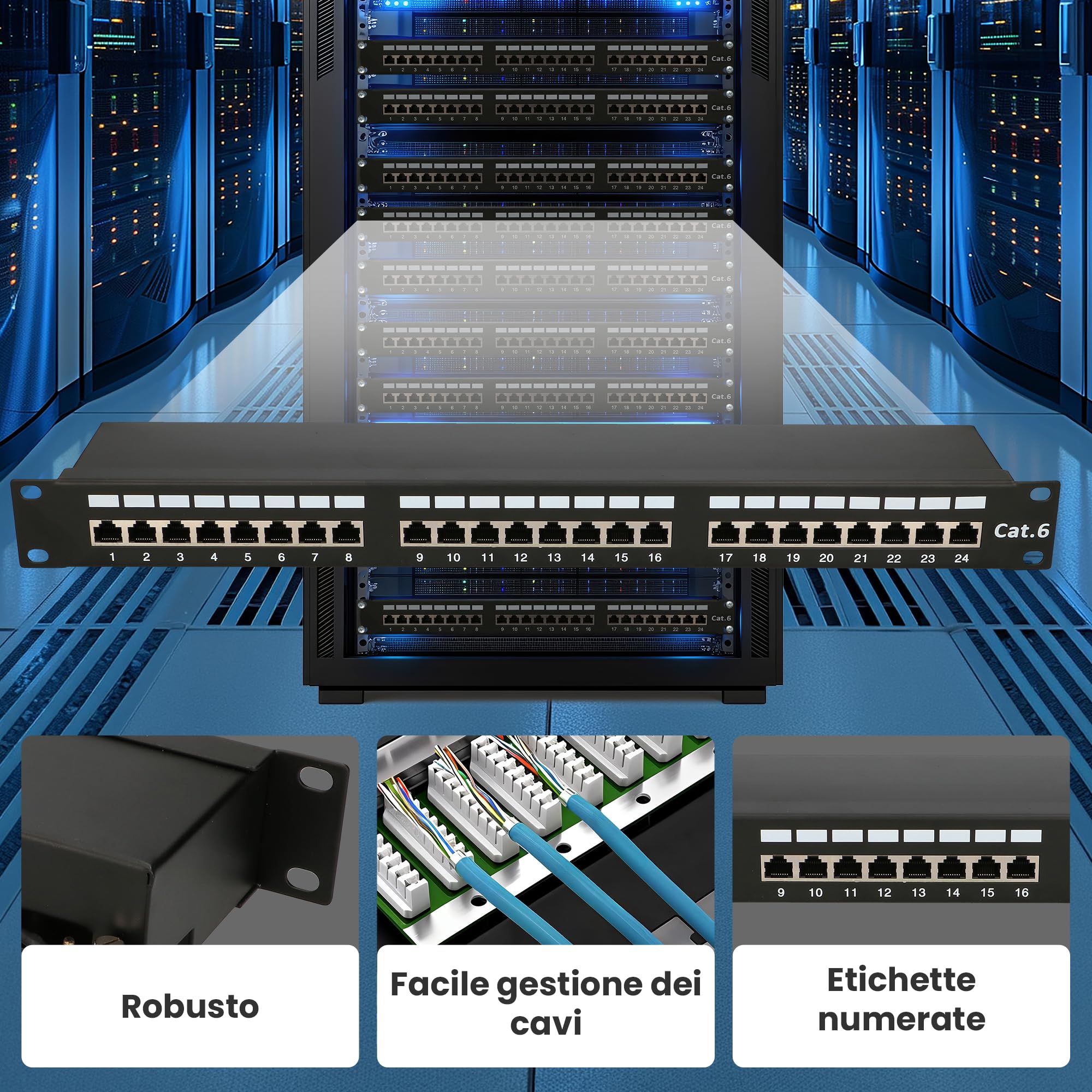 Extralink Patch Panel 24 Porte RJ45 Cat 6 STP 19 Pollici 1U per Rack