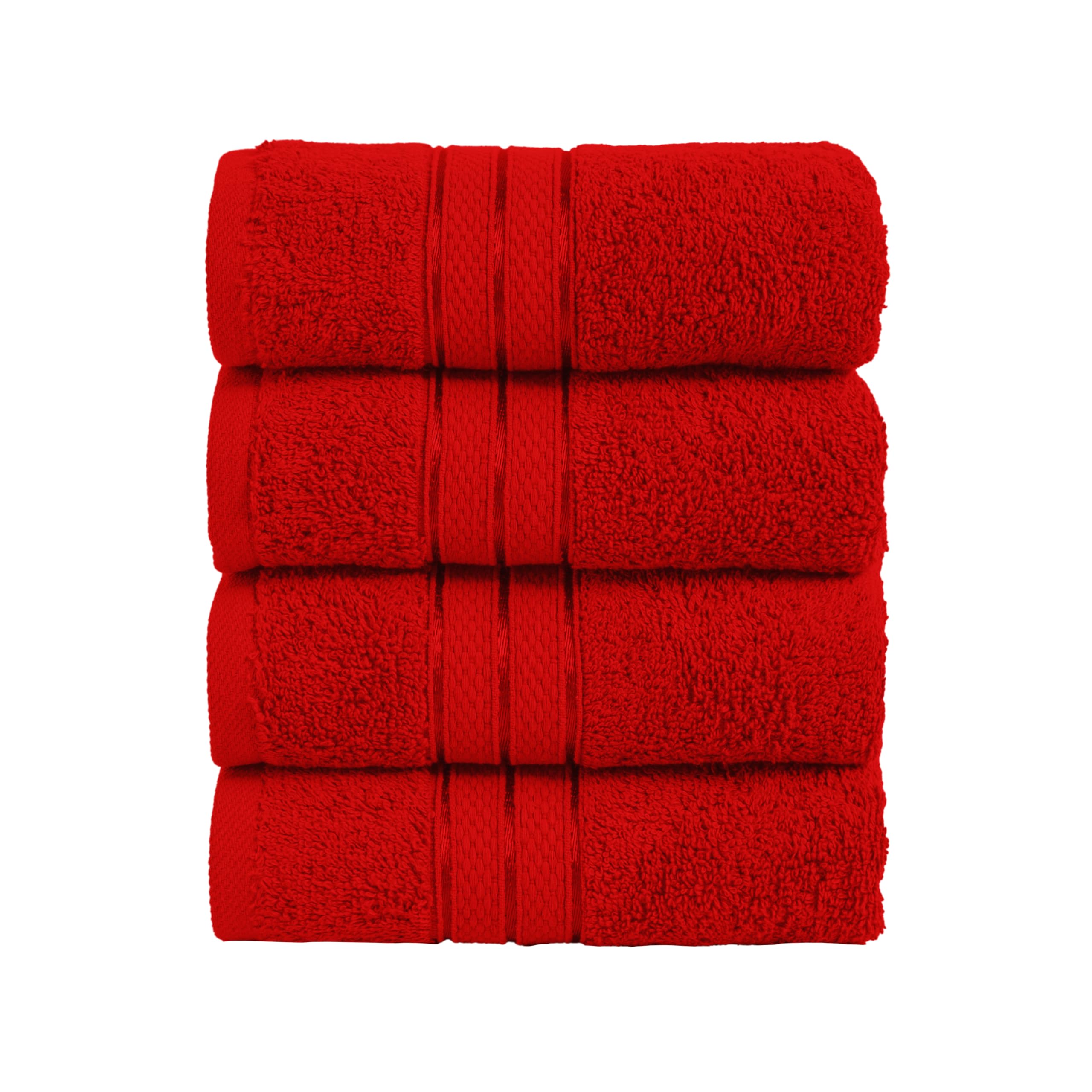 Elegant Comfort Three Line Popcorn Towel Set for Bathroom 16 x 28 inches, Premium Hotel Quality 4-Pack Hand Towels, 100% Turkish Cotton, Soft and Durable, Quick Dry and Highly Absorbent, Red