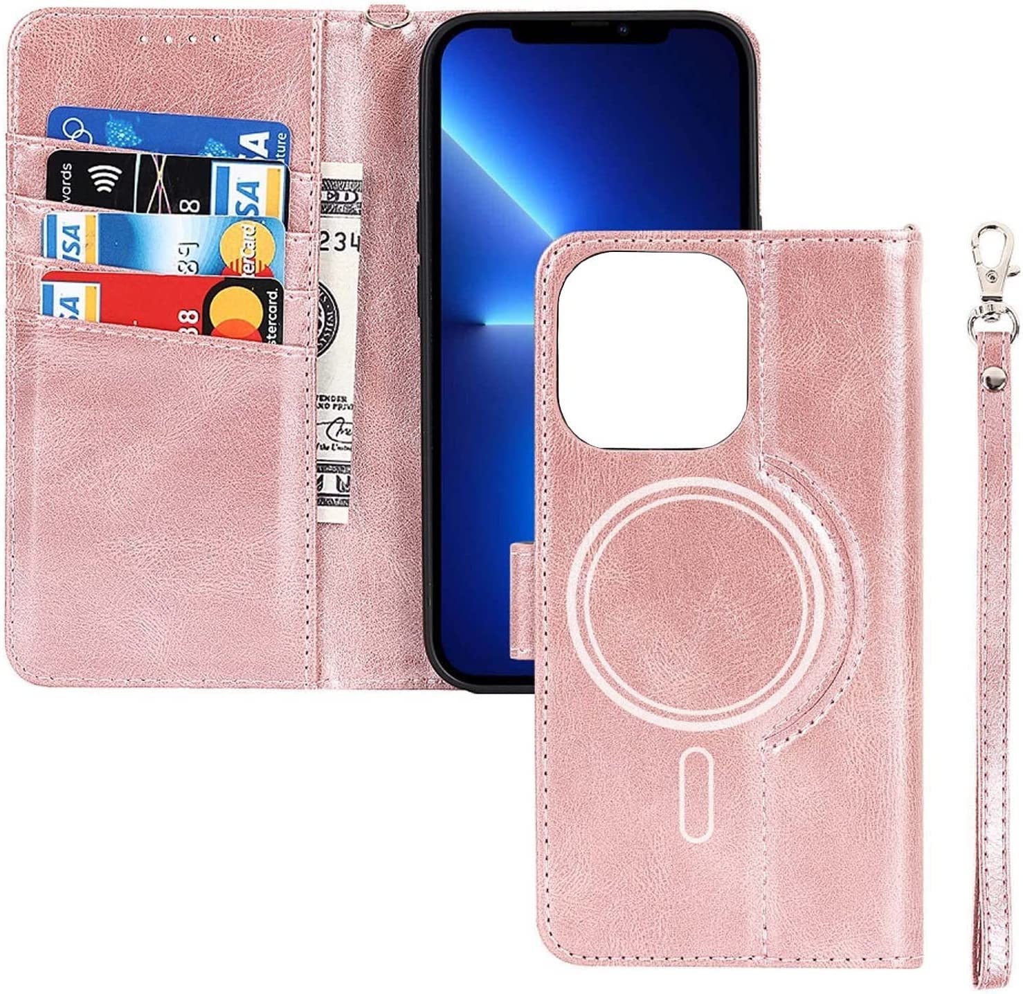 Funda para iPhone 13 con bloqueo RFID y soporte integrado de piel 6