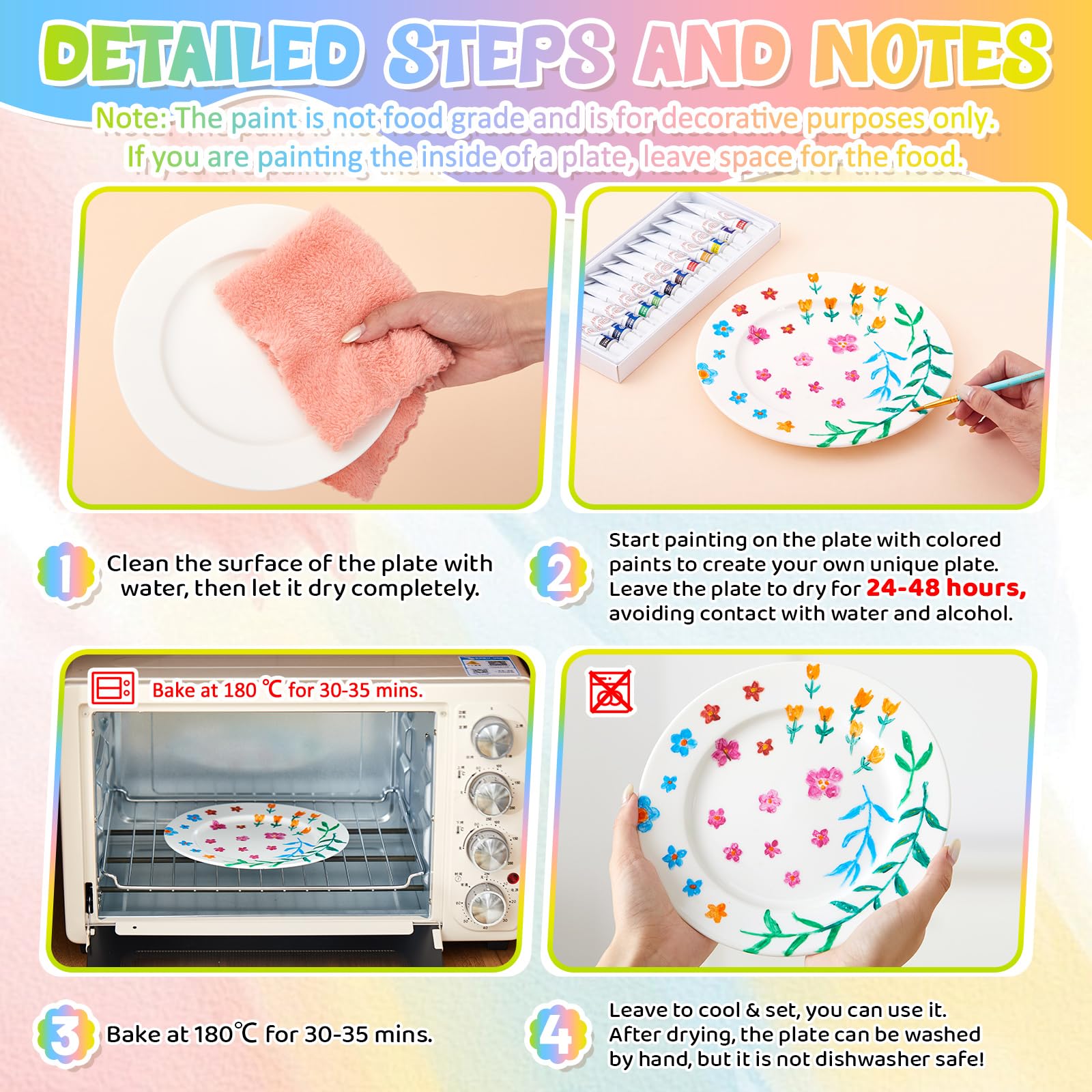 Sinmoe Kit per Dipingere Piatti in Ceramica Include 4 Piatti in Porcellana 3 Pennelli e 12 Colori Acrilici e 1 Scatola Regalo e 1 Tavolozza da Dipingere(8 Pollici,Lusso Moderno,4 Pezzi)