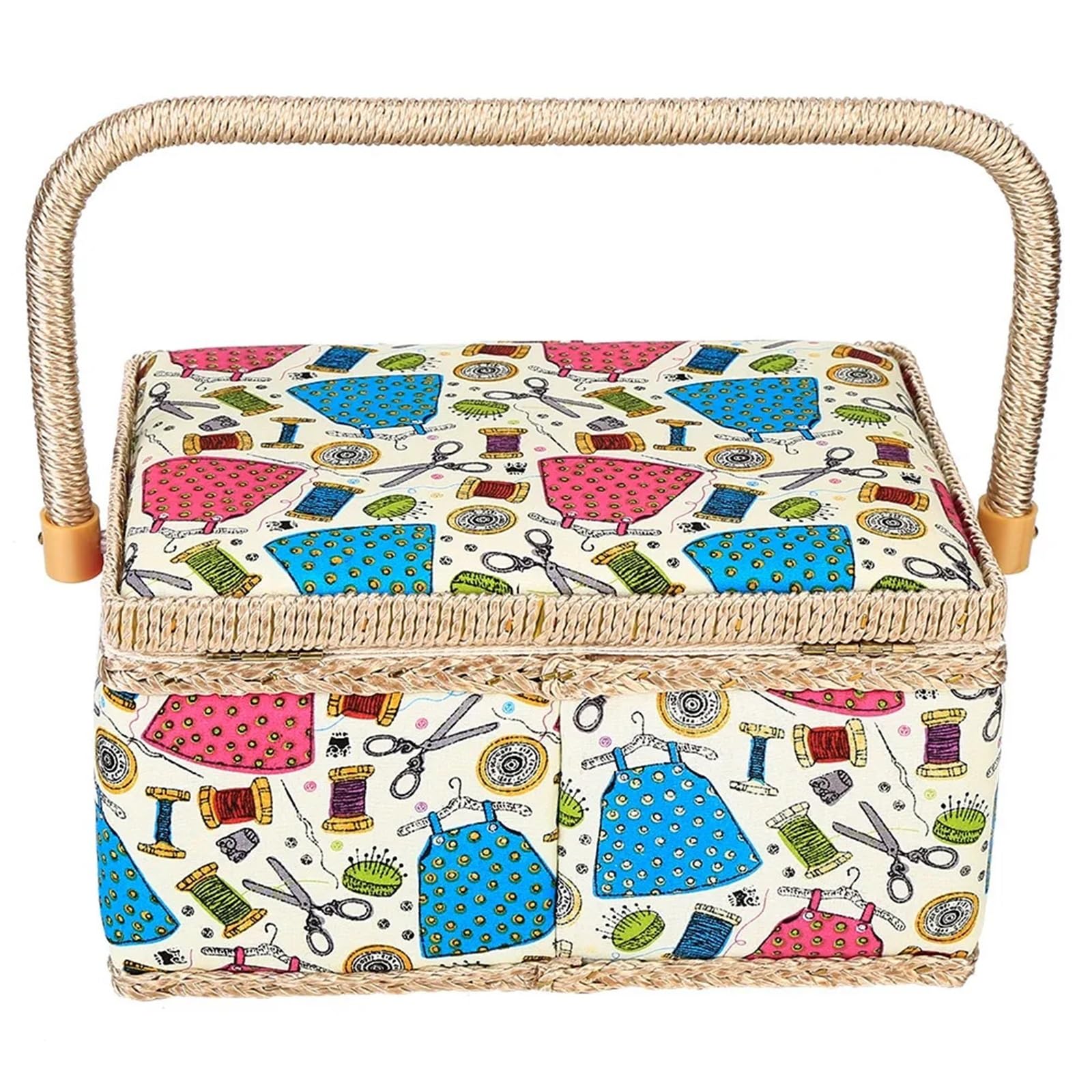 Cesta de costura grande, cesta vintage for agujas, hilo, cinta métrica y otros suministros, caja almacenamiento Para Hogar(StyleA)