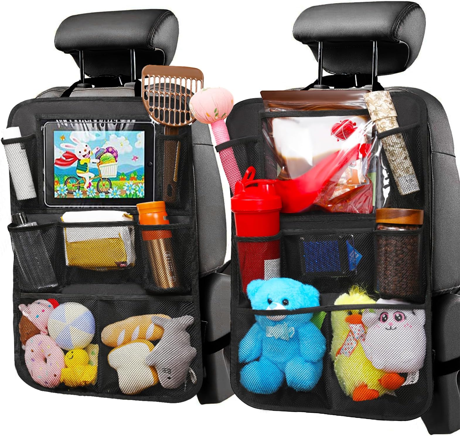 Car Seat Organizer Lusso Gear Heavy Duty Kick Mats (2 Pack) - Waterproof Back Seat Protector With Storage Pockets Carseat Covers Baby