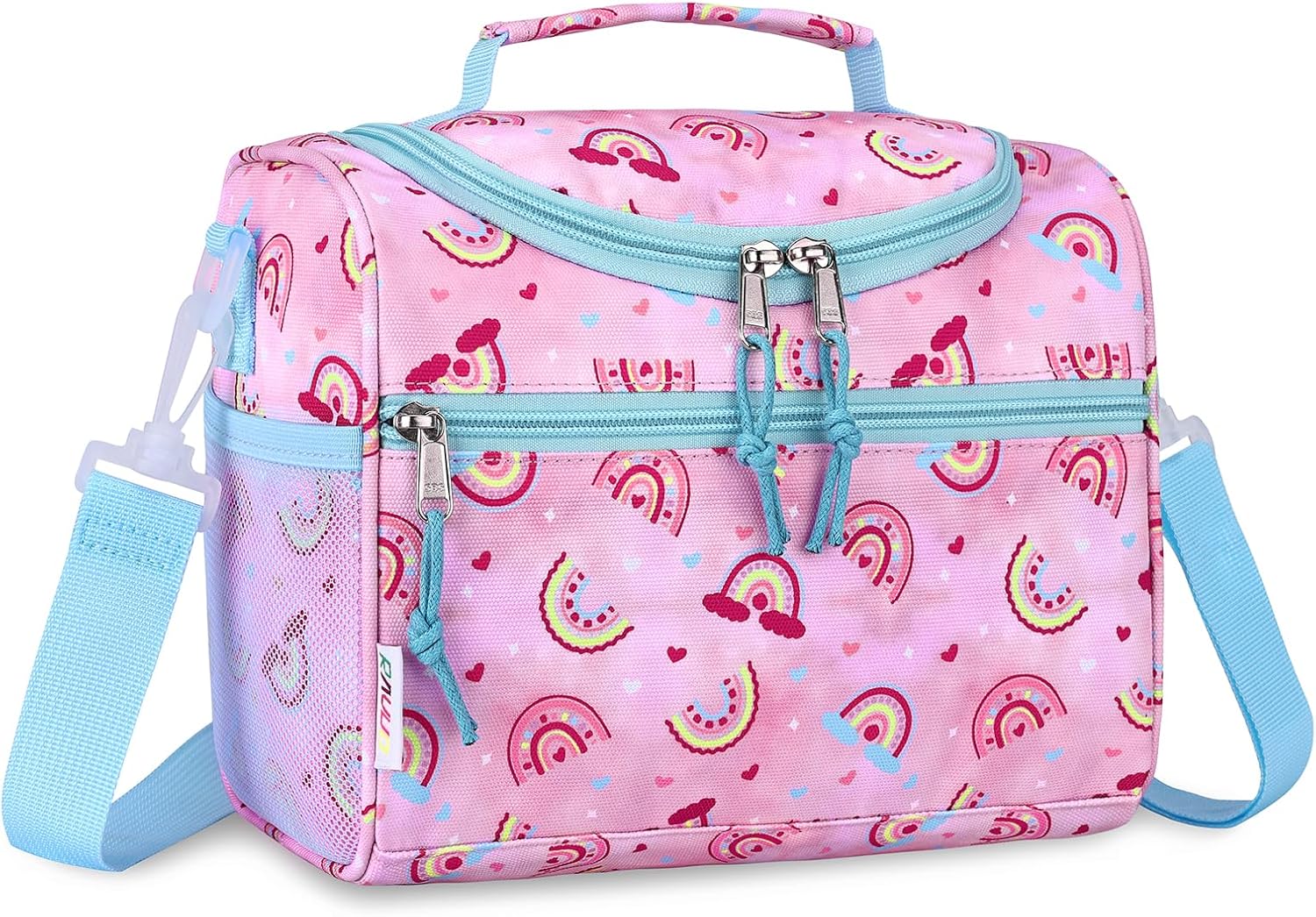 Lunch bag for Girls,RAVUO Insulated Cute Lunch Box Lunchbox Back to School Thermal Meal Kit for Toddler with Detachable Shoulder Strap,Rainbow