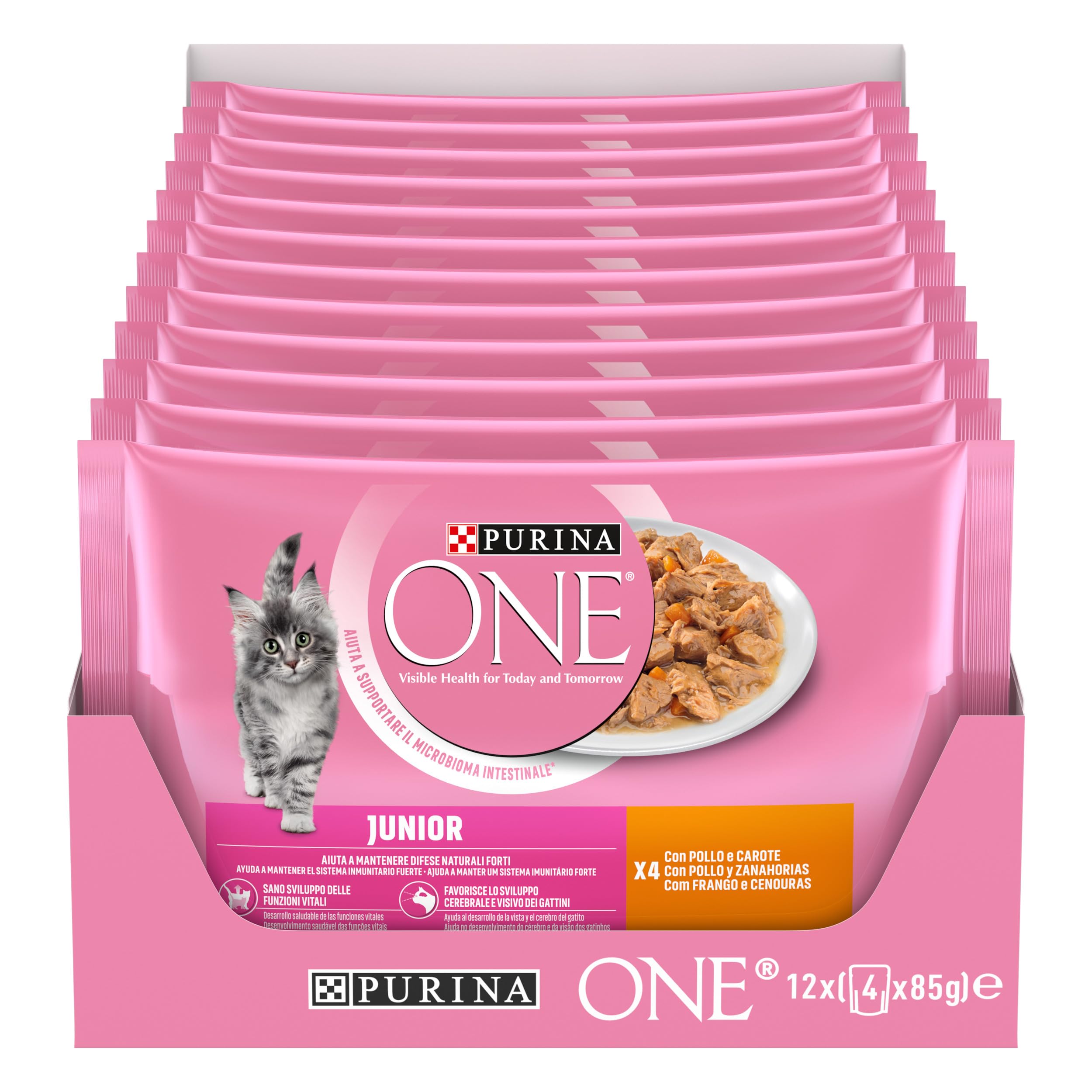PURINA ONE Junior Cibo Umido per Gatti Cuccioli Filettini in Salsa con Pollo 4 Buste da 85g