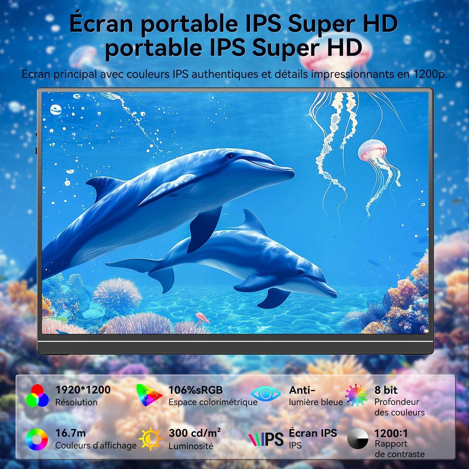 Veout Ecran Portable 16 Pouces, 1920 * 1200 FHD, Écran IPS Gaming pour Ordinateur portable/PC/Mac/PS5/Xbox avec USB-C et HDMI, Moniteur ultrafin avec Socle, 16:10, luminosité 300 CD/m²