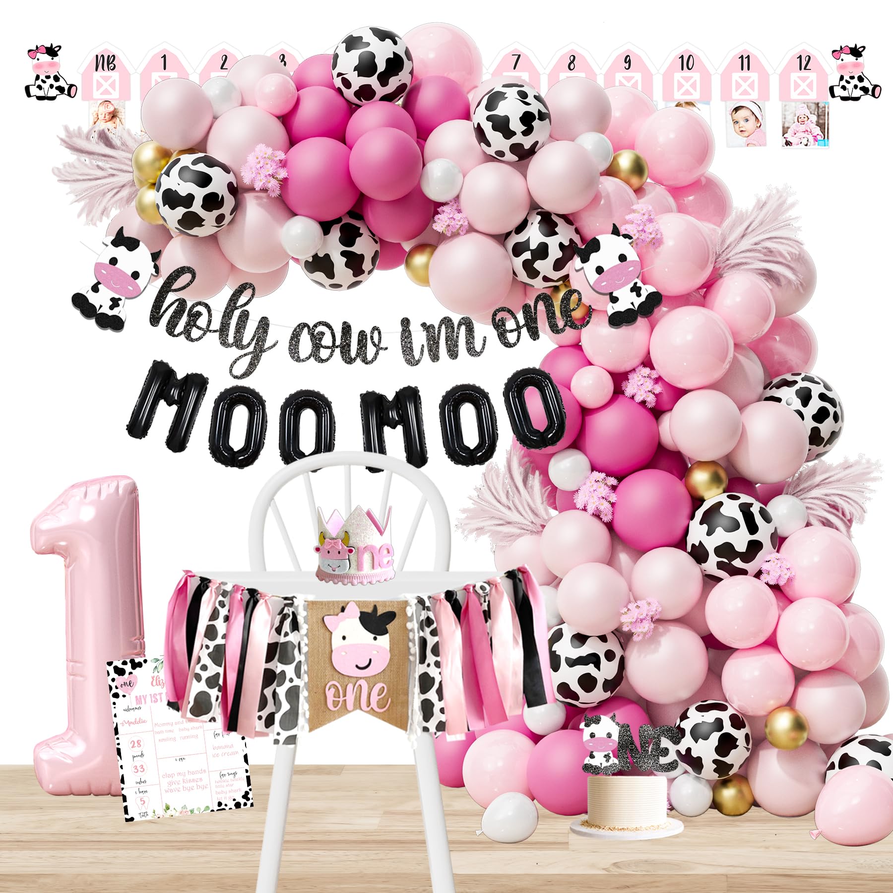 YJDFWAUT Cow First Birthday Party Decorations Party Supplies, Farm First Birthday Decorations, Holy Cow I'M One Birthday Decorations, First Birthday