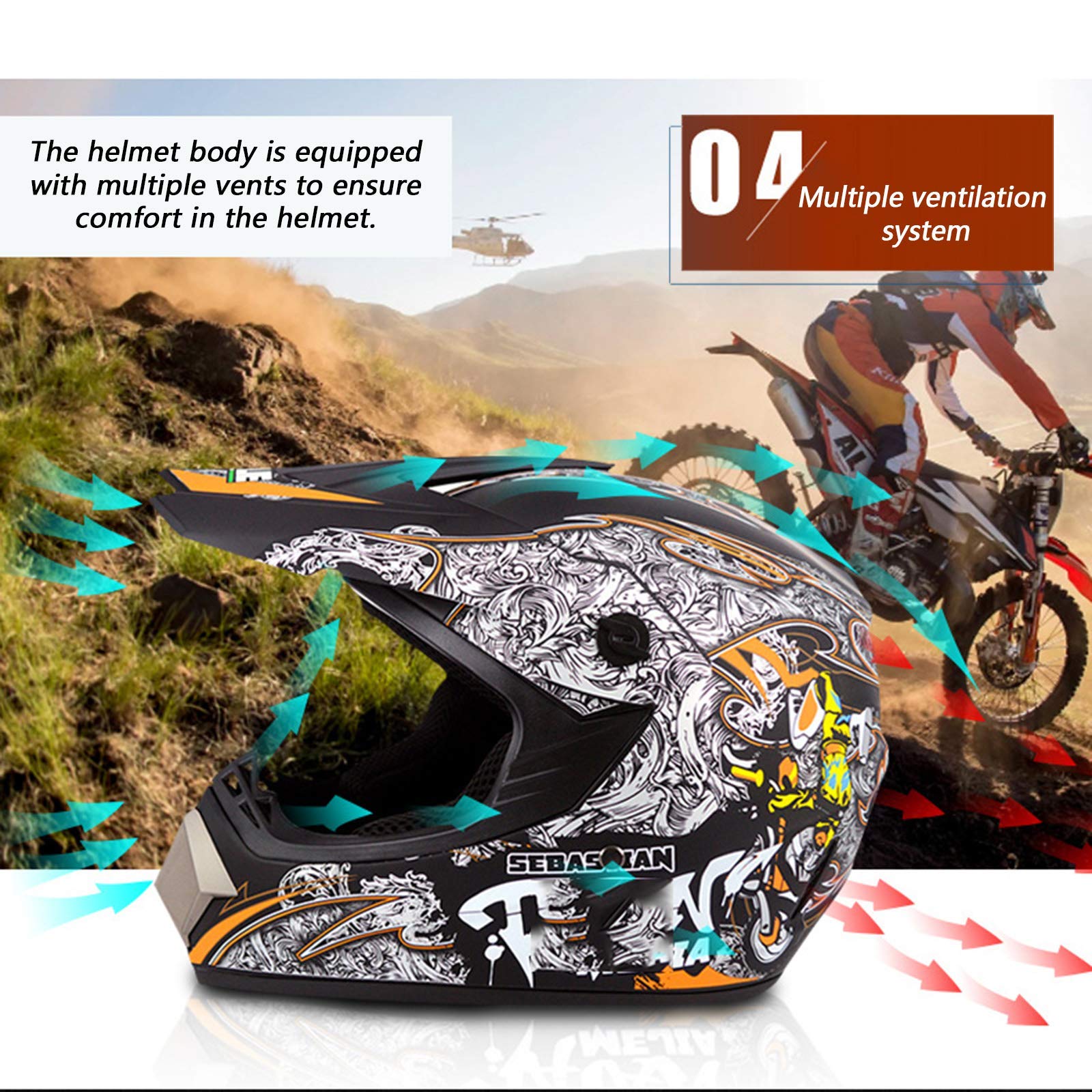 M Size Motocross Helmet Dirt Bike Offroad ATV Snowmobile BMX UTV&Goggles Gloves