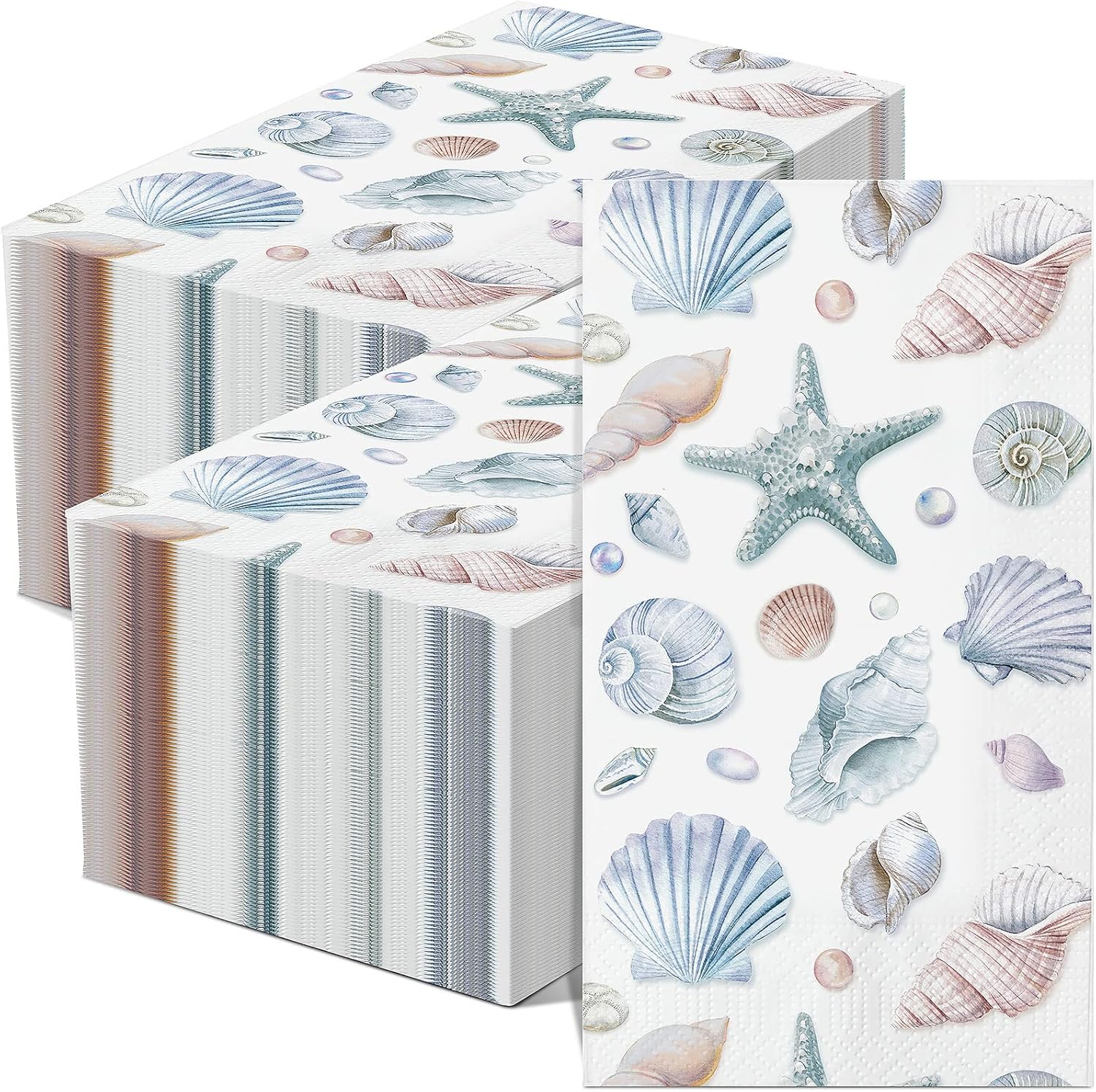 Funrous 200 Seashell Napkins Bulk 3 Ply Summer Guest Napkins Ocean Sea