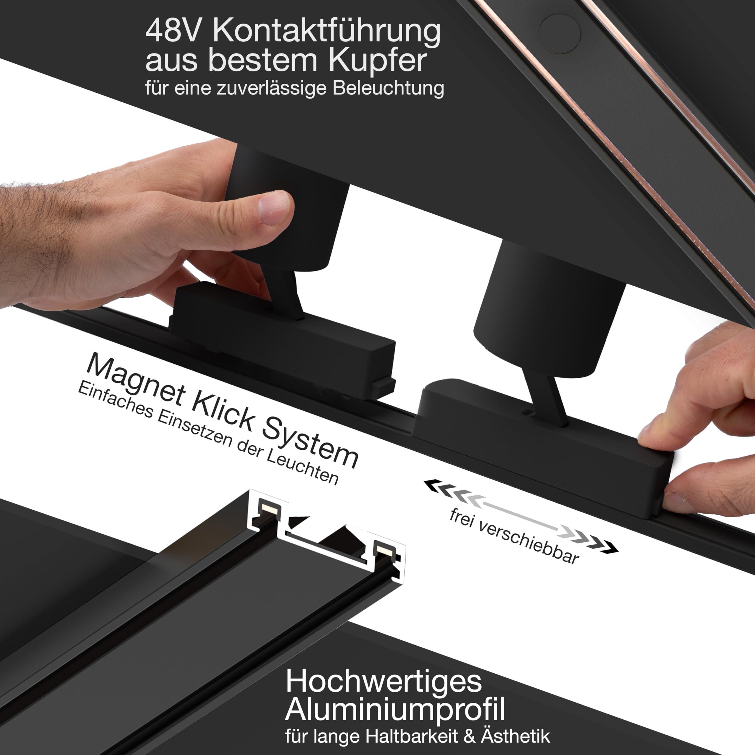 LED Schienensystem Decke – Komplettset mit 3 Leuchten – Zigbee dimmbar – Deckenlampe für Wohnzimmer, Küche, Esszimmer – moderne Deckenleuchte – Lichtschienensystem Schwarz