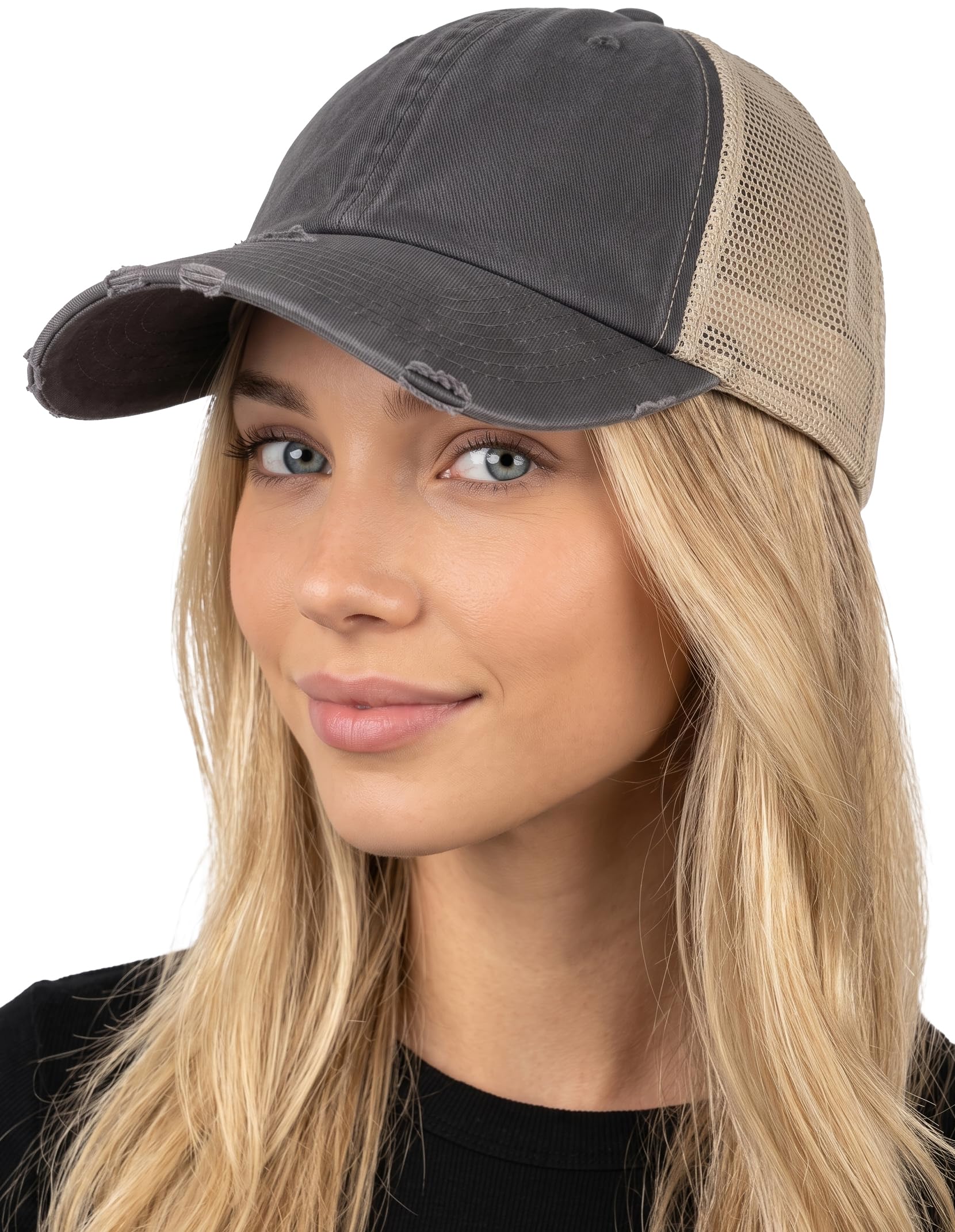 Funky Junque Distressed Mesh Low Profile Trucker Hat Snapback Cap