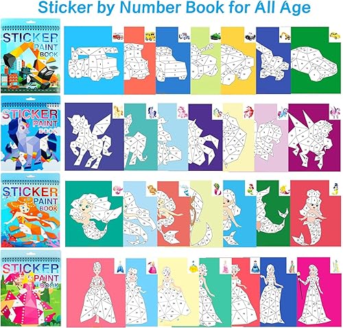 Miniatura 2 de Pegatina por números libros para niños de 4 a 8 años Princesa, sirena, caballos, calcomanía de vehículo, pintura, rompecabezas, actividades, libro,