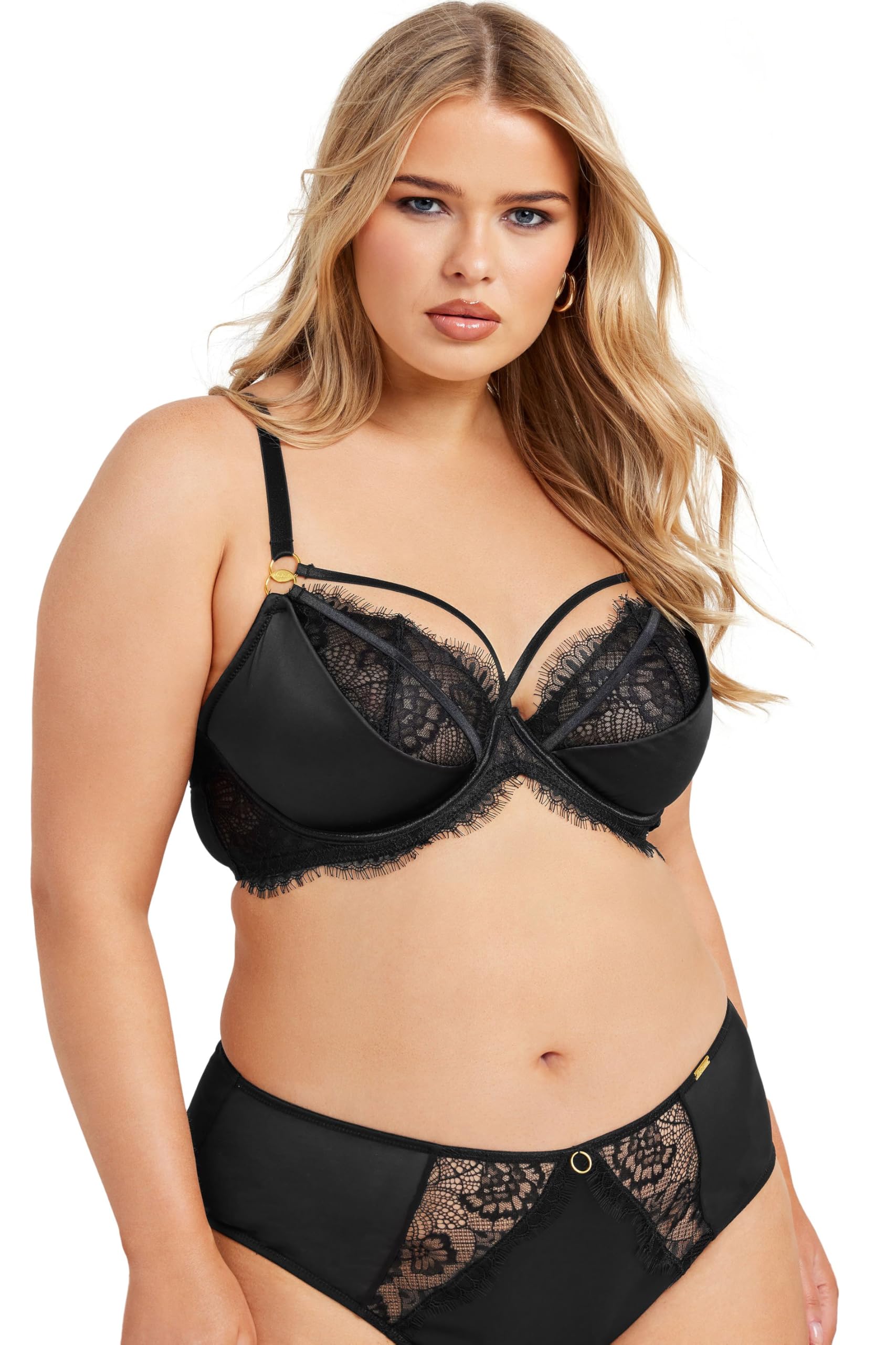 Yours Women's Black Curve Lace Strap Detail Satin Underwired Bra - Plus Curve Size 46 / 46C