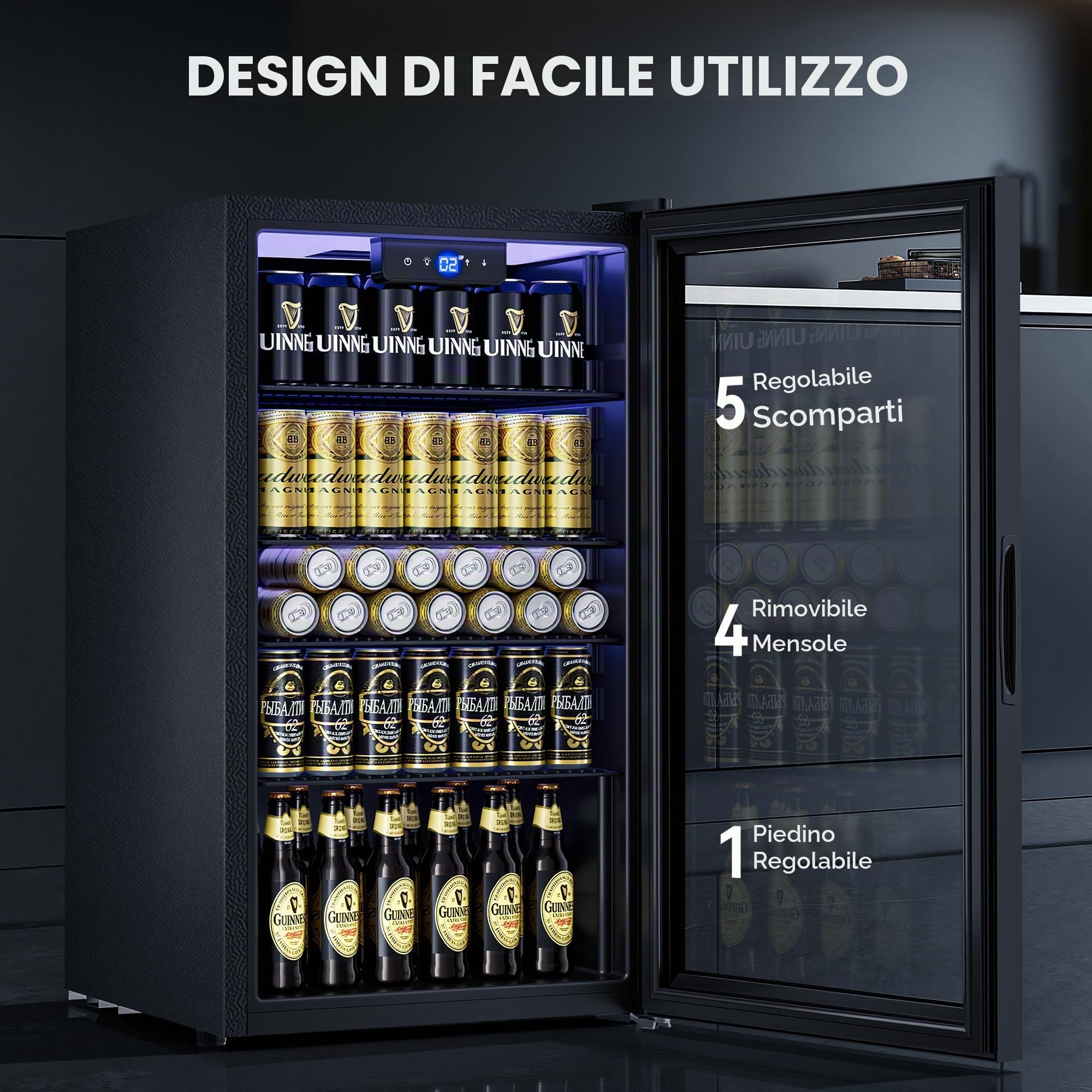 TRIUMPHKEY Frigorifero per Bevande 86L con Porta in Vetro, Frigo Bevande con 4 Ripiani Regolabili, Capacità fino a 130 Lattine, Mini Frigo per Birra e Bibite, Ideale per Casa, Bar e Ufficio
