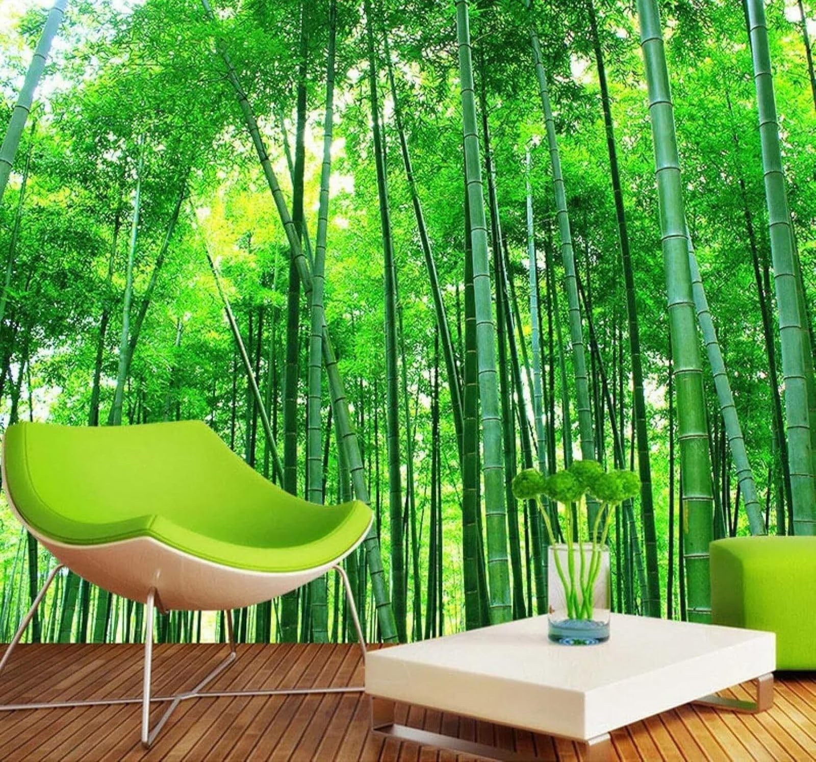 XLMING Fresh Three Dimensional Green Forest Scenery 3D Wallpaper Premium Textured Silk Study Dining Living Room Bedroom Sofa TV Wall Easy Install-400cm×280cm