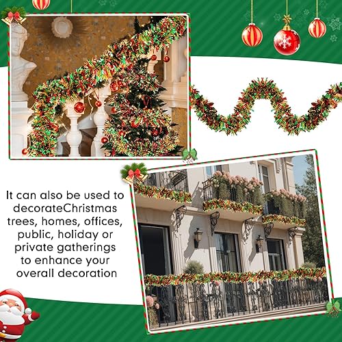 Miniatura 5 de Guirnalda de oropel de Navidad de 118 pies con brillantina, guirnalda metálica para árbol de Navidad, guirnalda colgante de techo brillante para