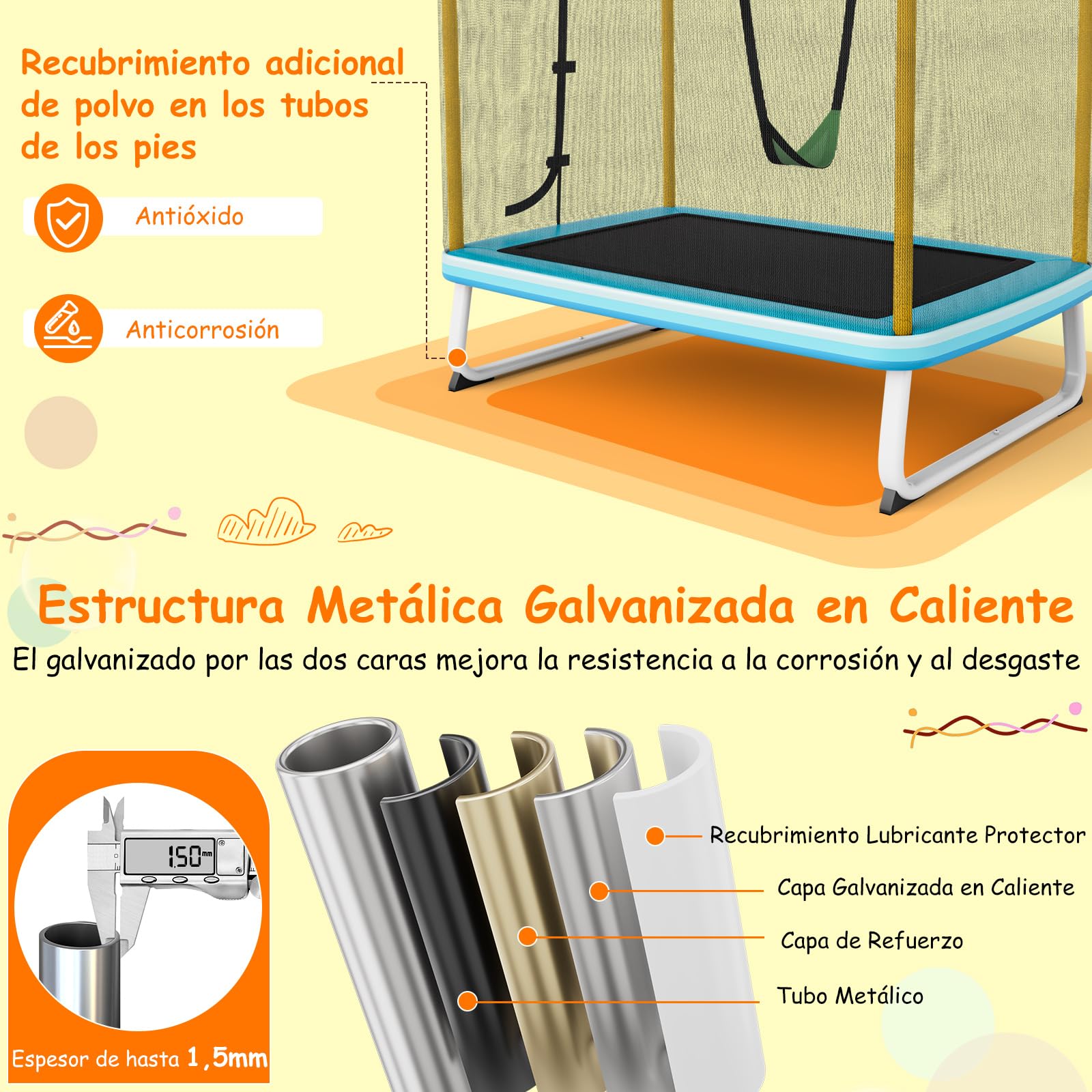 COSTWAY Cama Elastica Infantil, Trampolín para Niños Multifuncional con Columpio, Trampolín Rectangular de Entretenimiento de Capacidad de 100 kg