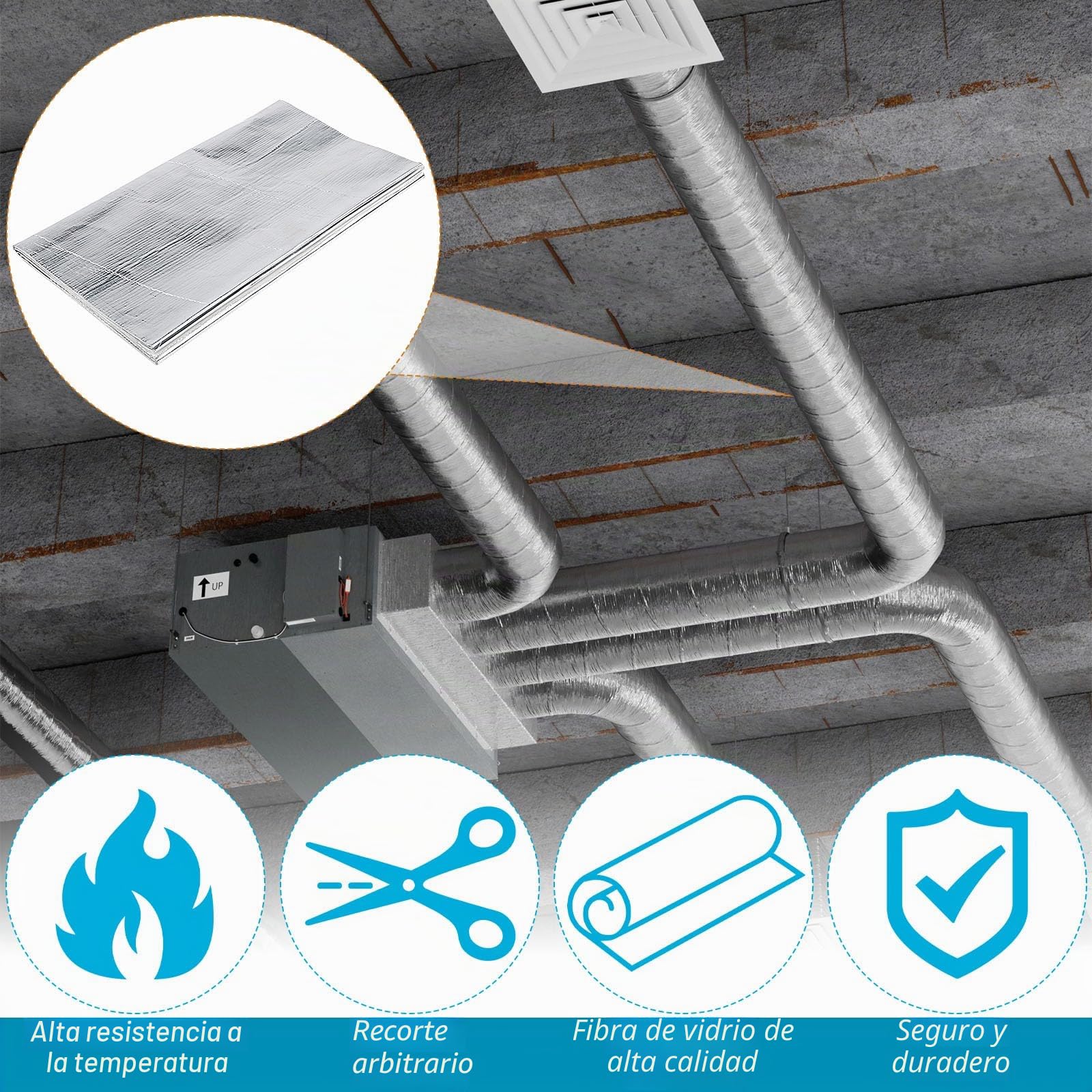 Estera de Protección Térmica Aluminizada Placa de Aluminio de Protección Térmica Alu Estera de Protección Térmica de Aluminio y Fibra de Vidrio Autoadhesiva (0.2mm, 30 X 200 cm) 300℃