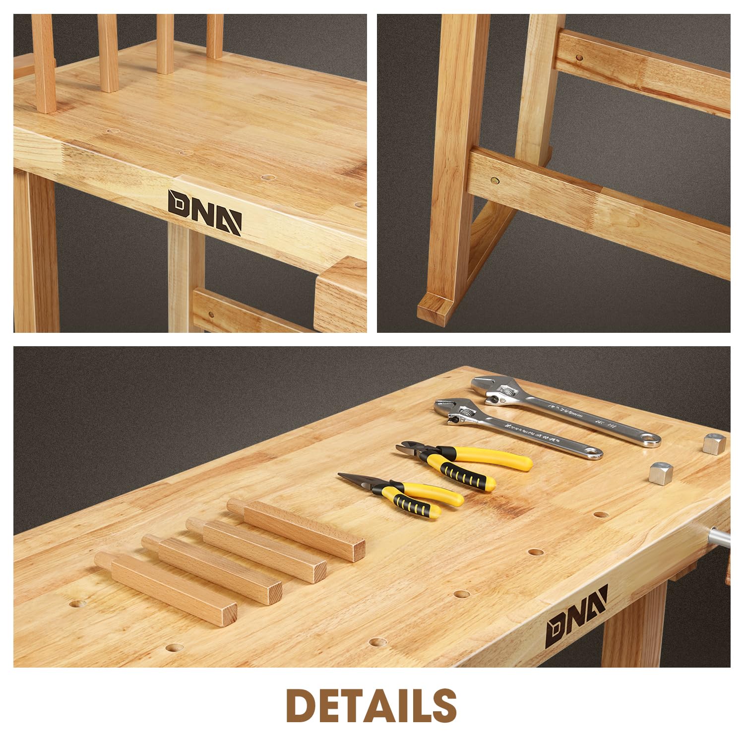 DNA MOTORING Banco de trabajo de madera resistente, banco de trabajo de madera para taller, garaje, con mango ajustable, TOOLS-00523