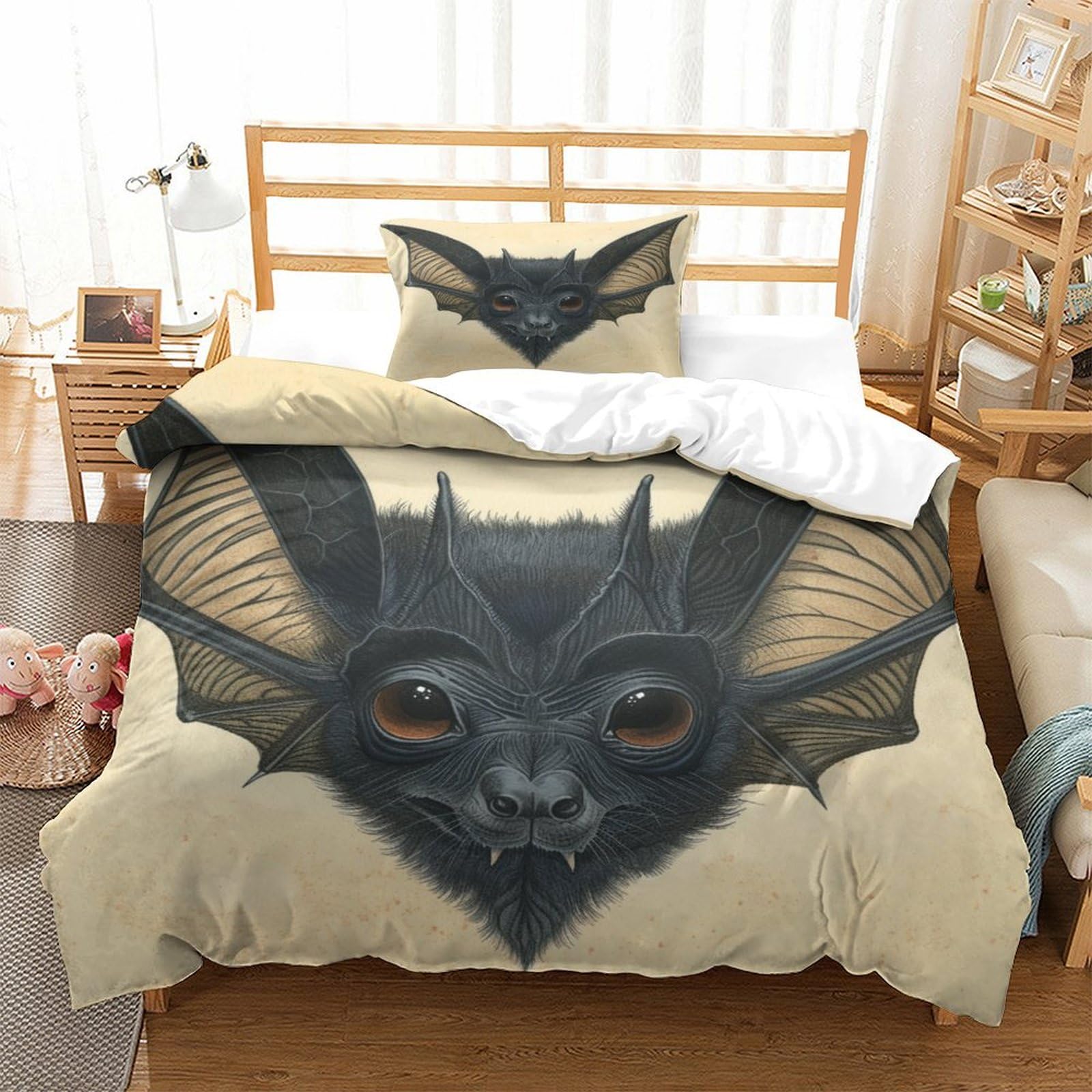 P1S9U7W5Y 3D Printed Fantasy Bat Duvet Cover Set 3pcs Microfiber Bat Bedding Set Single