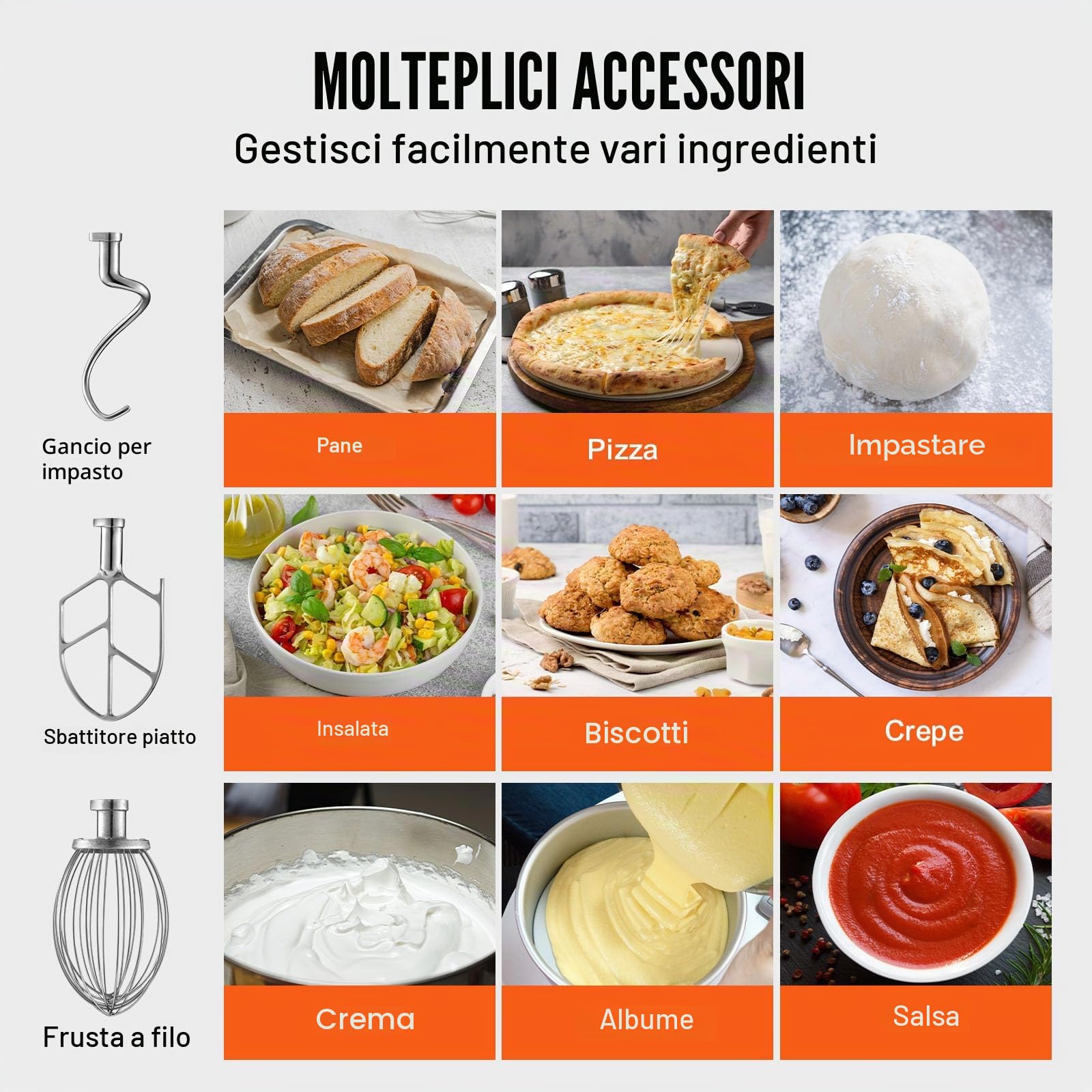VEVOR Impastatrice Planetaria Velocità Regolabile 1500W Ciotola Capienza 33L/30QT, Impastatrice Elettrica da Cucina Commerciale Velocità 3 Modi 108/199/382 giri/min, Impastatrice 3 Ganci di Ricambio