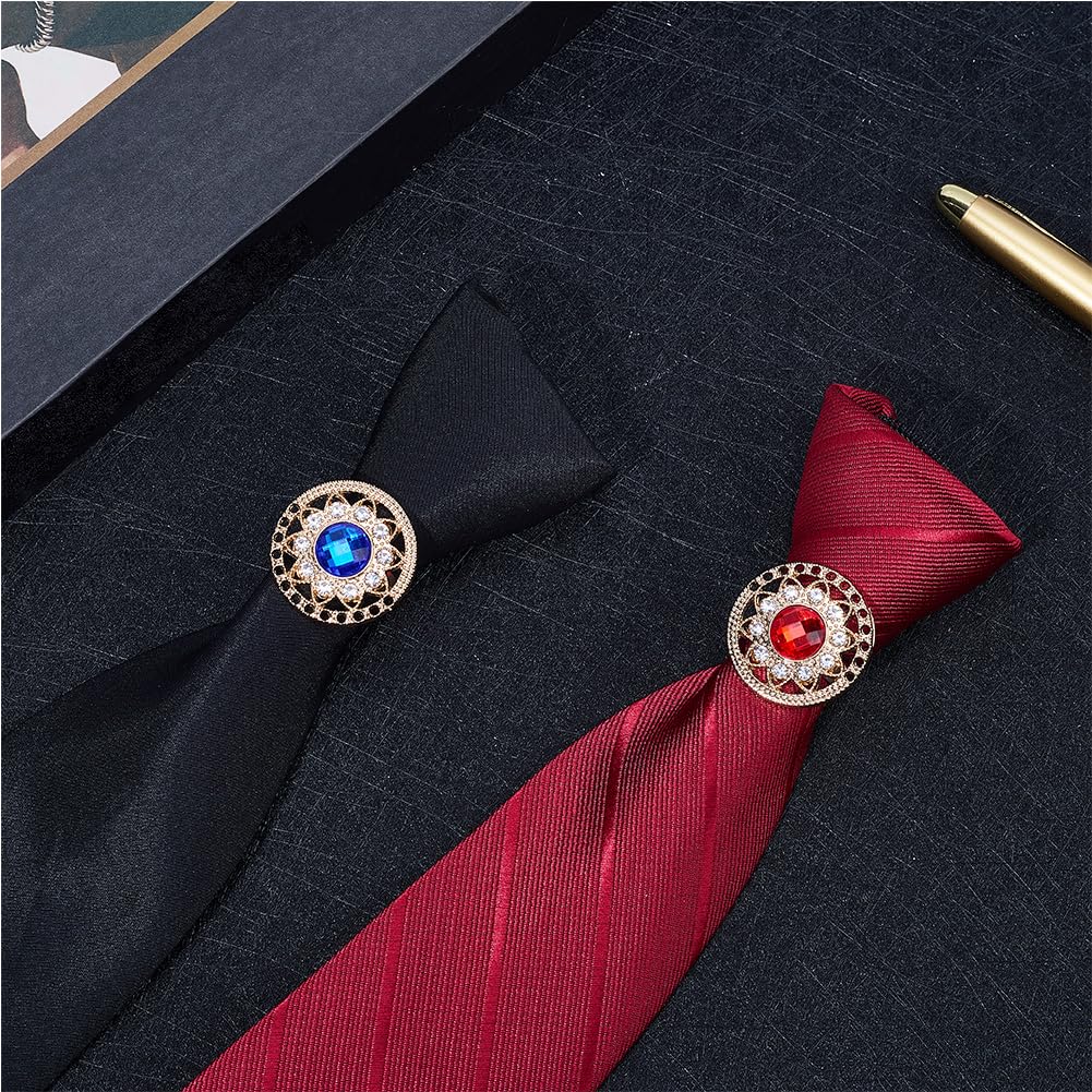 2 pz. Anelli per Cravatta Da Uomo Rotondi e Piatti con Cristalli Scintillantis CHISusura per Cravatta In Lega con Strass Lucidi Porta Anelli Accessori Set per Uomo Gioielli Da Sposa Regalo F