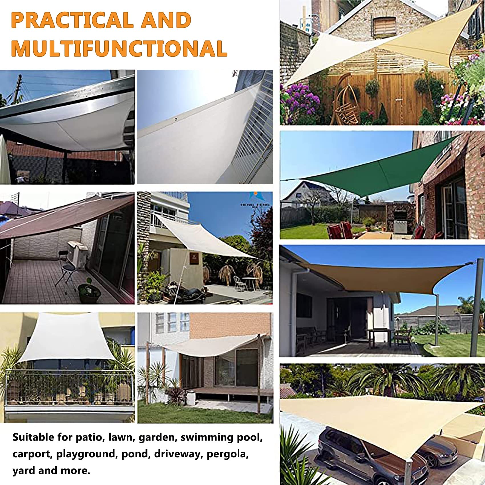 1,6 x 3,4 m Wate98% protezione UV facile da installare ombra per patio, giardino, cortile, cortile verde scuro con kit di fissaggio