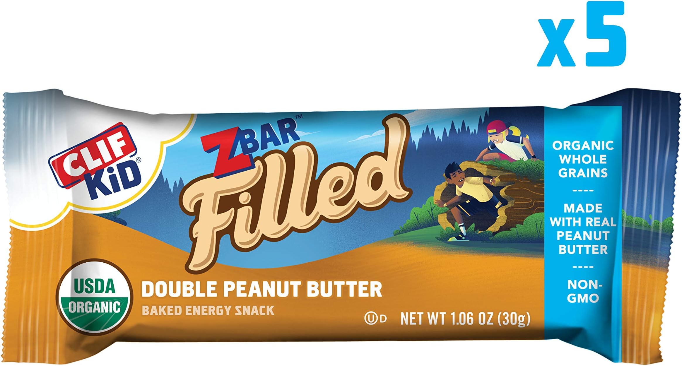 Clif Kid ZBAR Filled - Organic Granola Bars - Double Peanut Butter - (1.06 Ounce Energy Bars, Lunch Box Snacks, 5 Count) (Packaging May Vary)