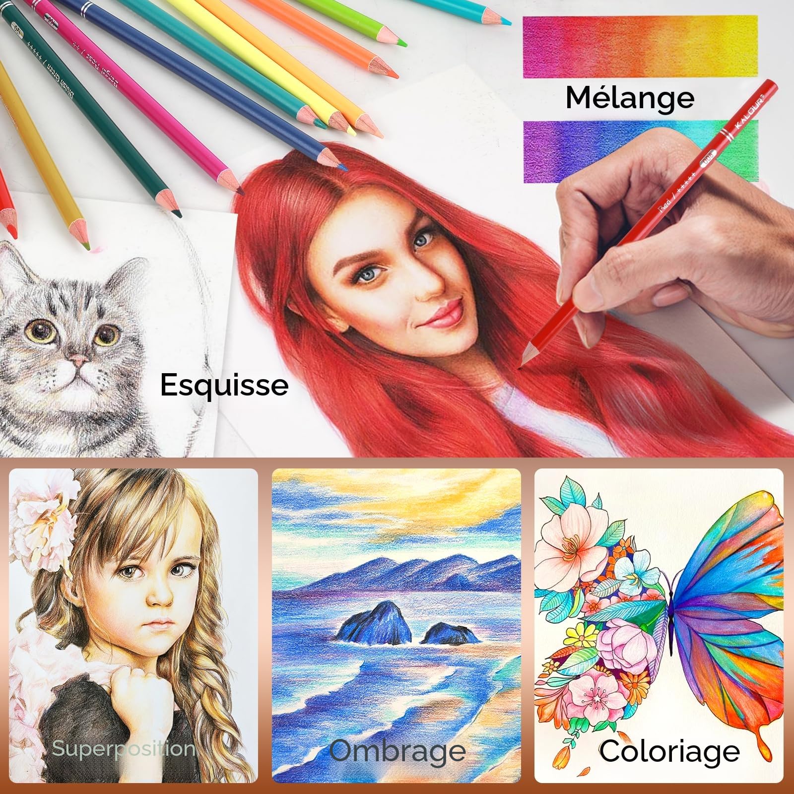 KALOUR PDAS Lot de 180 crayons de couleur pour adultes et artistes, pigments riches et souples, 15 métalliques, 6 fluo, idéal pour le coloriage, le dessin, les croquis,