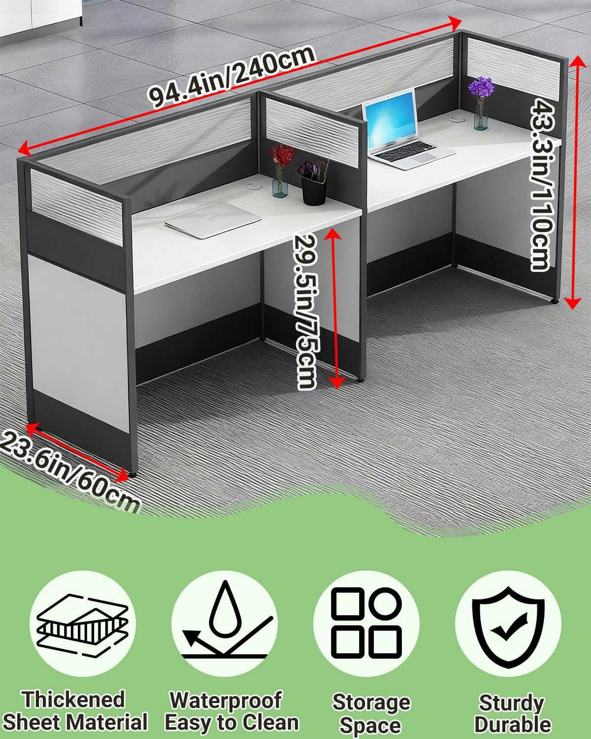 Office Cubicle Desk, Office Cubicles Workstation, Staff Desk Workstation, Offices Cubicles With Mute Privacy Panels, Computer Cubicle Table, With Cable Management, For Home/Offices, White,2 Person-S