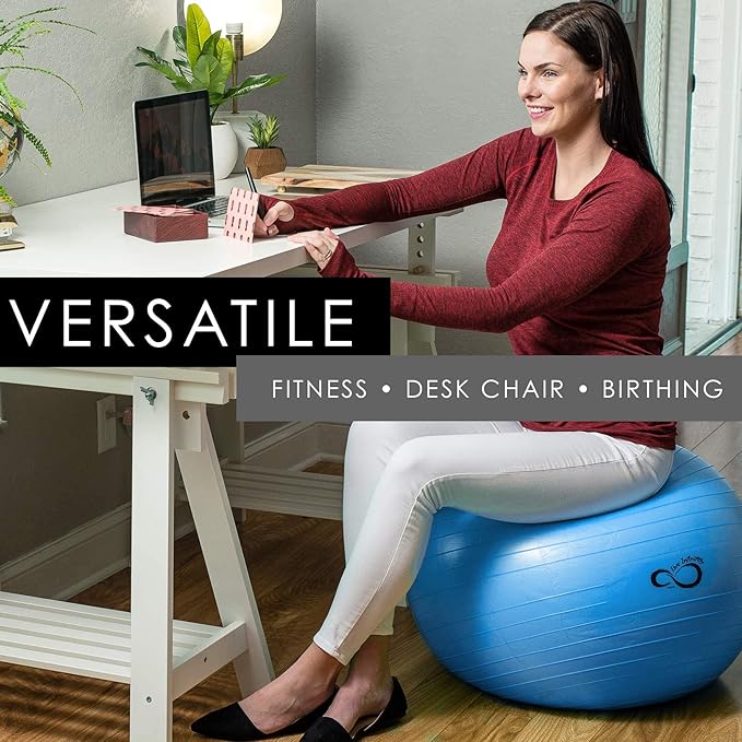 This exercise ball is extra thick and anti-burst tested, providing users with peace of mind during their workouts. The ball comes with a hand pump for easy inflation and a workout guide access to help users get the most out of their exercise routine. The Live Infinitely Exercise Ball is a versatile fitness tool that can be used for a wide range of exercises, including core strengthening, balance training, and flexibility exercises.