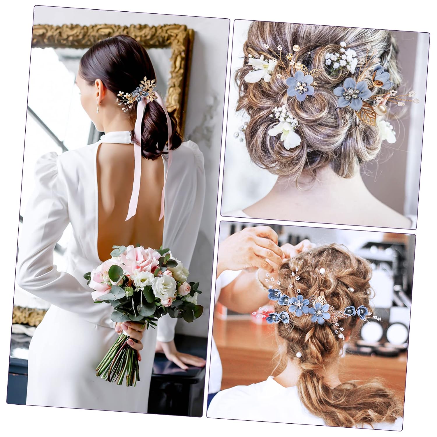 2Set Wedding Hair Accessories for Bridal Handmade Floral Pearl Hair Combs and Clips Elegant Delicate Hair for Women for Weddings