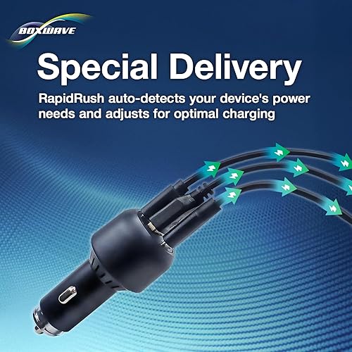 Miniatura 4 de BoxWave Cargador universal RapidRush PD para coche (95 W), rápido, 2 USB - negro azabache, cargador de coche para teléfonos inteligentes y tabletas