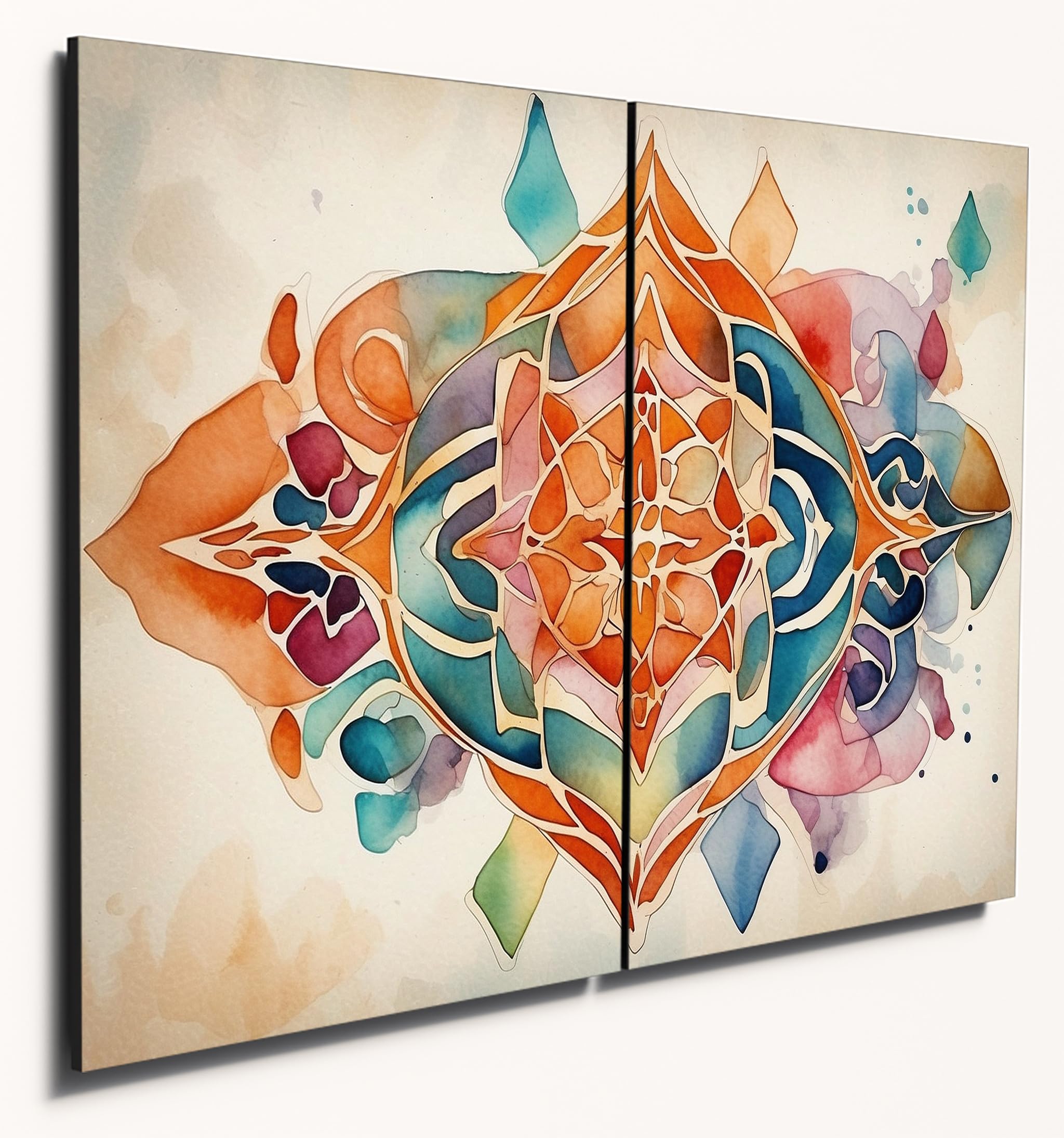 The Plum Penguin Design 4 Moroccan-Inspired Abstract Watercolour Geometric Wood Wall Art 2X A4 Mdf Panels Canvas Alternative 40 X 30Cm