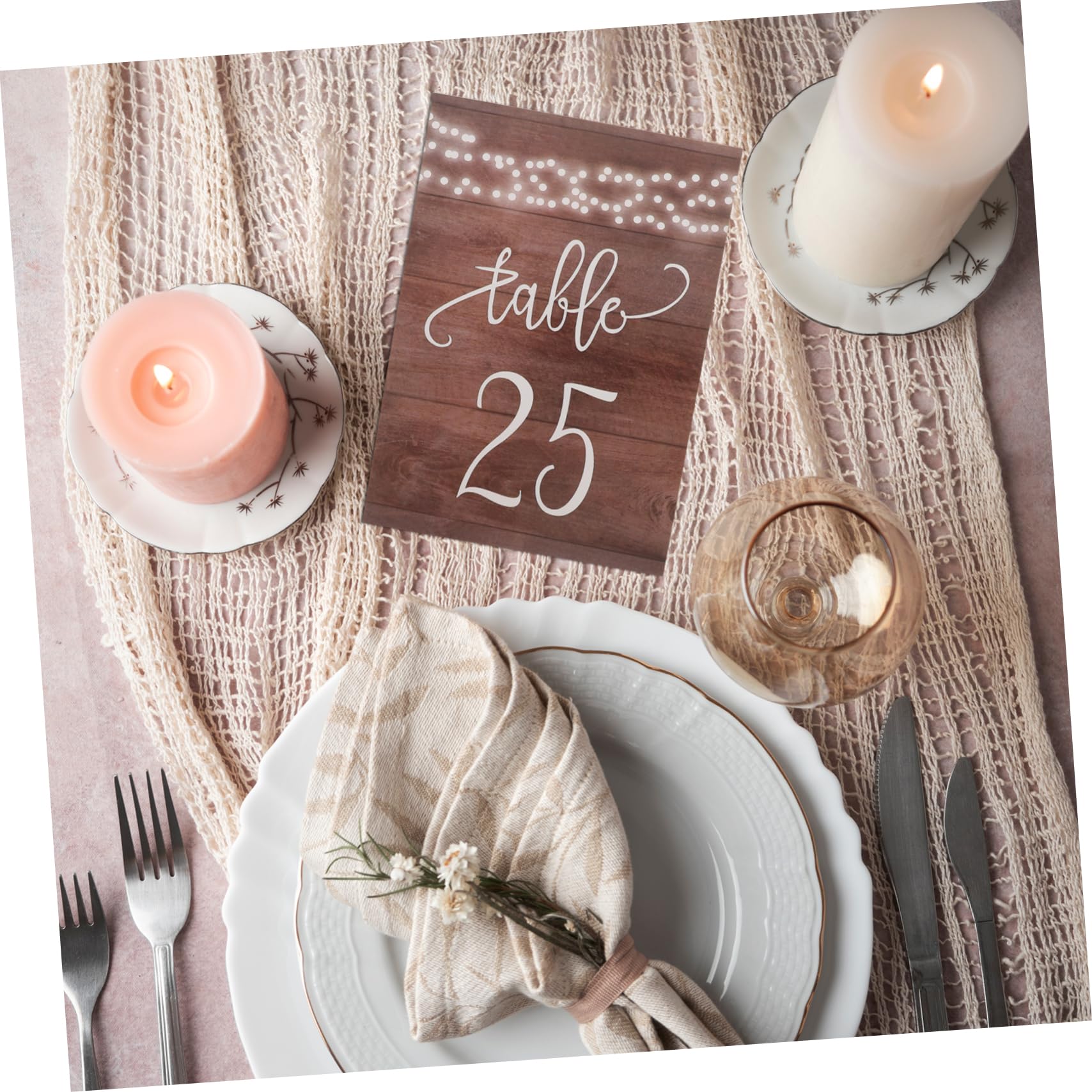 KOMBIUDA 25 Números de Mesa de Madera Marrón, Doble Cara, Reutilizables y Fáciles de Limpiar, para Bodas, Fiestas y Catering