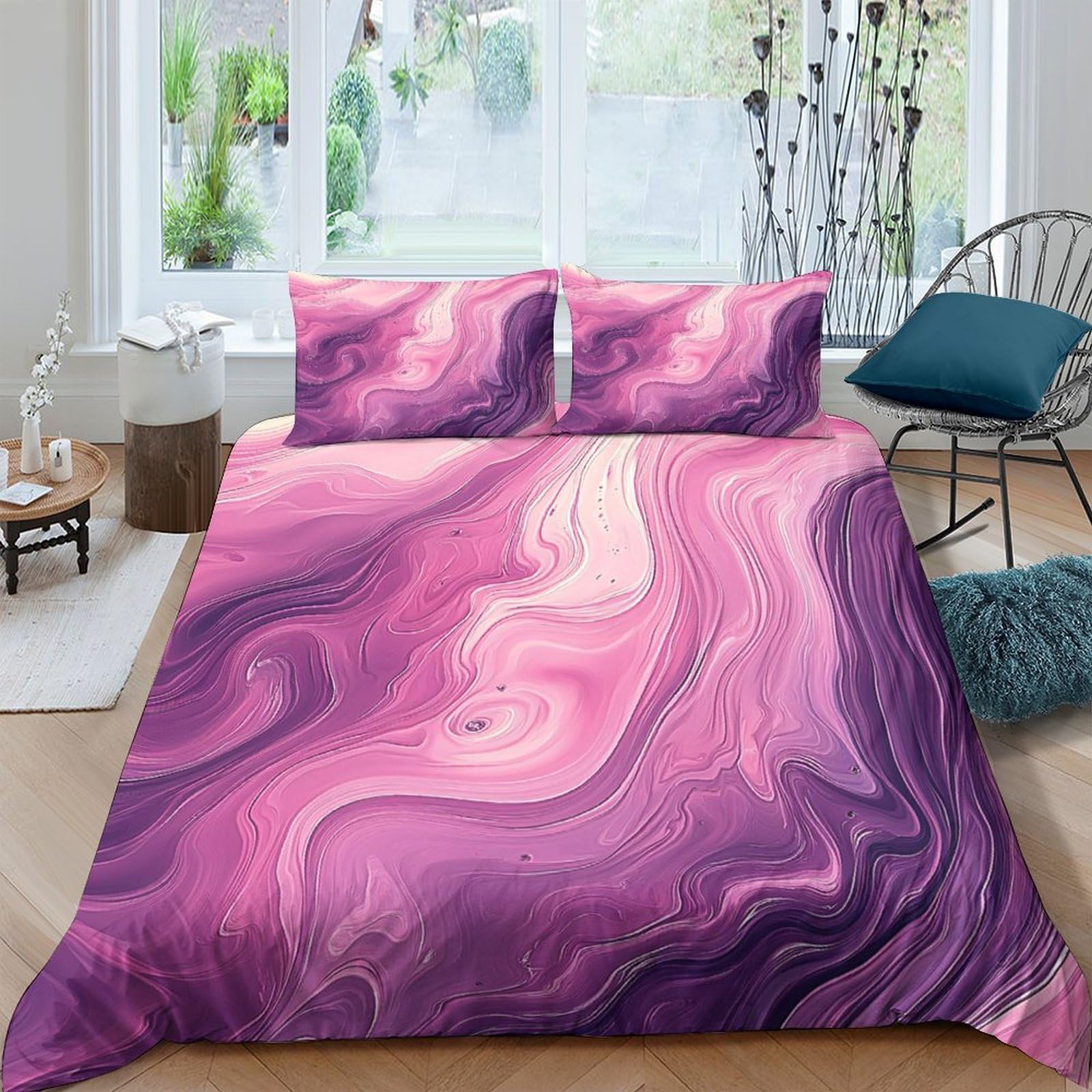 Ctjqhvkz Style-4 3D Printed Marble Pink Fitted Sheet Microfiber Soft Bedroom Decor Abstract Swirl Bed Cover For Adults Teens Single（135X200cm）