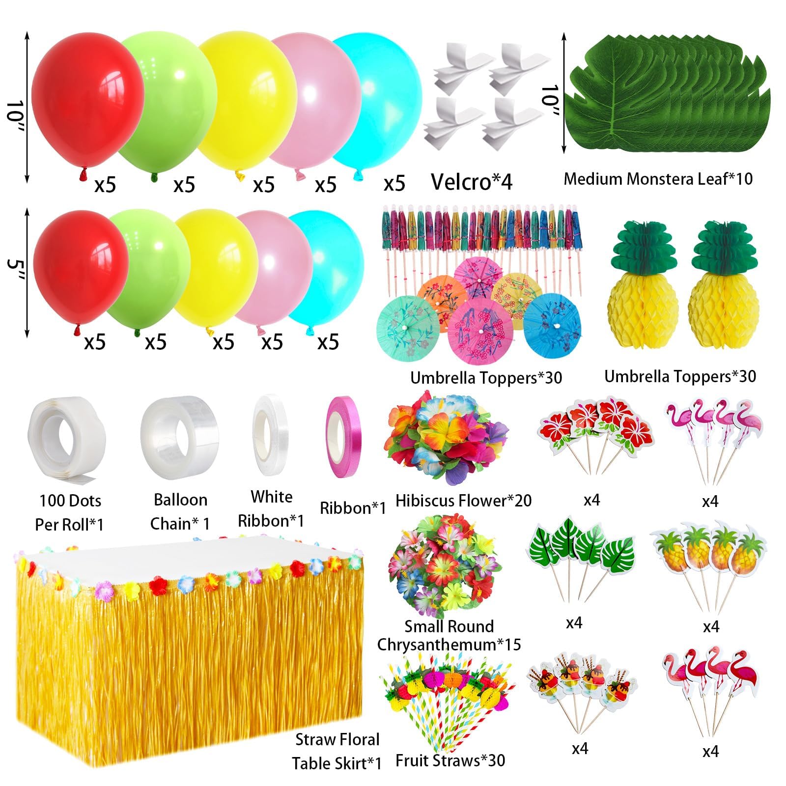 Set Decorazioni Hawaiane - 175 Pezzi Per Feste Con Tovaglia E Fiori