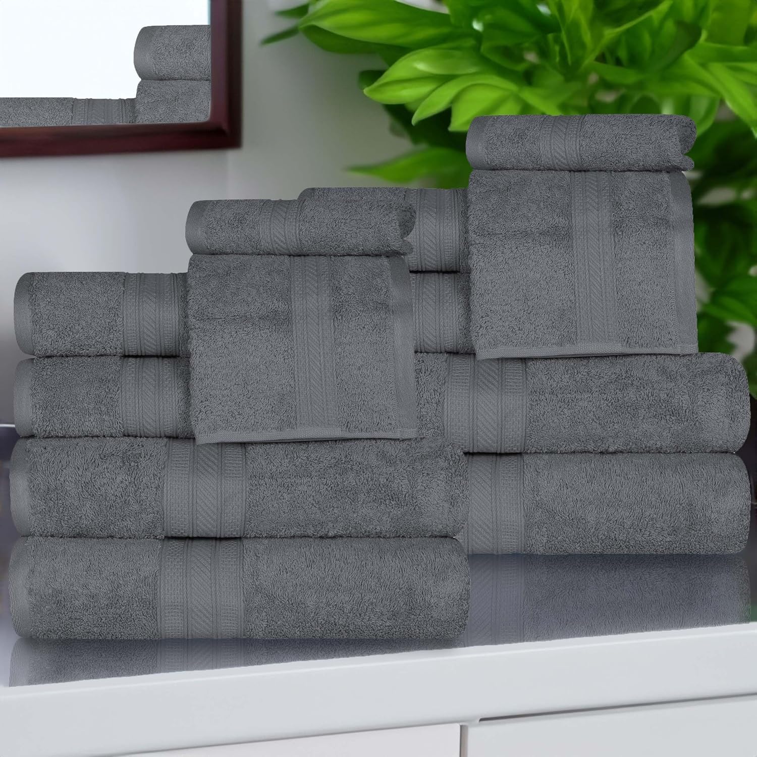 Lot De 3 Serviettes En Coton Douces Et Absorbantes – Usage Quotidien Gris Foncé, Idéales Salle De Bain Et Voyage