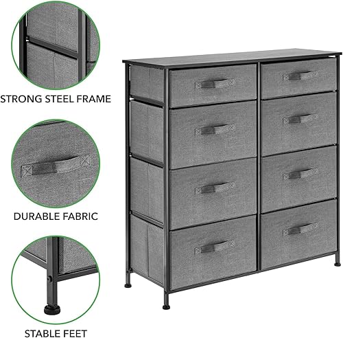 Miniatura 4 de mDesign - Torre vertical de almacenamiento de muebles con 8 cajones de tela Negro/Gris Grafito, Gris carbón, Crema/Oro, Marrón expreso, Gris, Verde