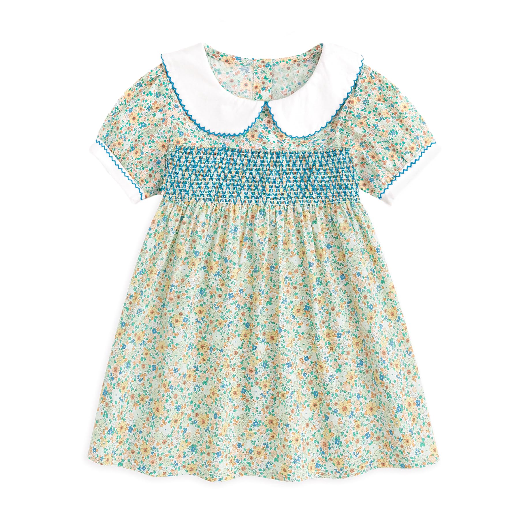 Curipeer Little Girls Summer Dress Floral Short Sleeve Cotton Casual Outfit Dress 12M-8Y