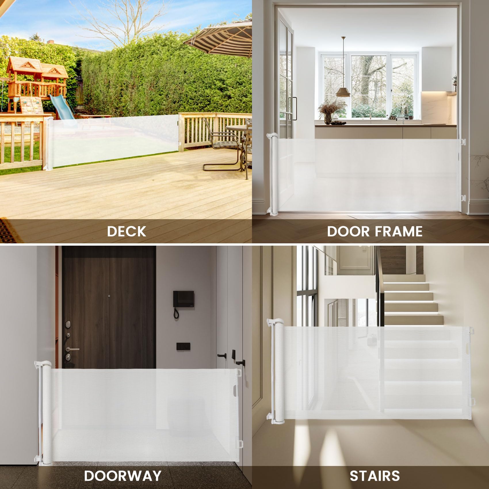 Upgrade 120 Inch Extra Wide Retractable Baby Gate Extra Long Dog Gate for The House Retractable Baby Gates for Doorways Large Retractable Pet Gate for Dogs Mesh Baby Gates for Wide Openings(White)