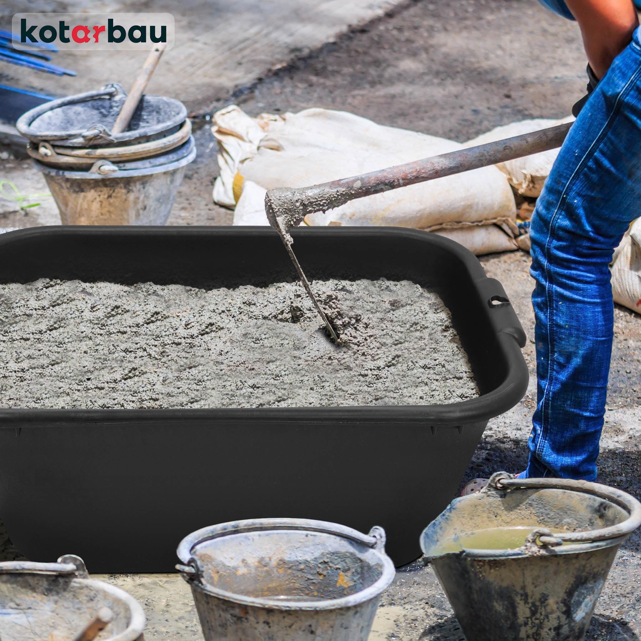 KOTARBAU® Cubo Rectangular para mortero, 55 L, Negro, Plástico Resistente, Depósito, Barreño, Tanque, Contenedor de Agua para riego, Cubo de construcción para Mezclar Cemento, Recipiente Universal