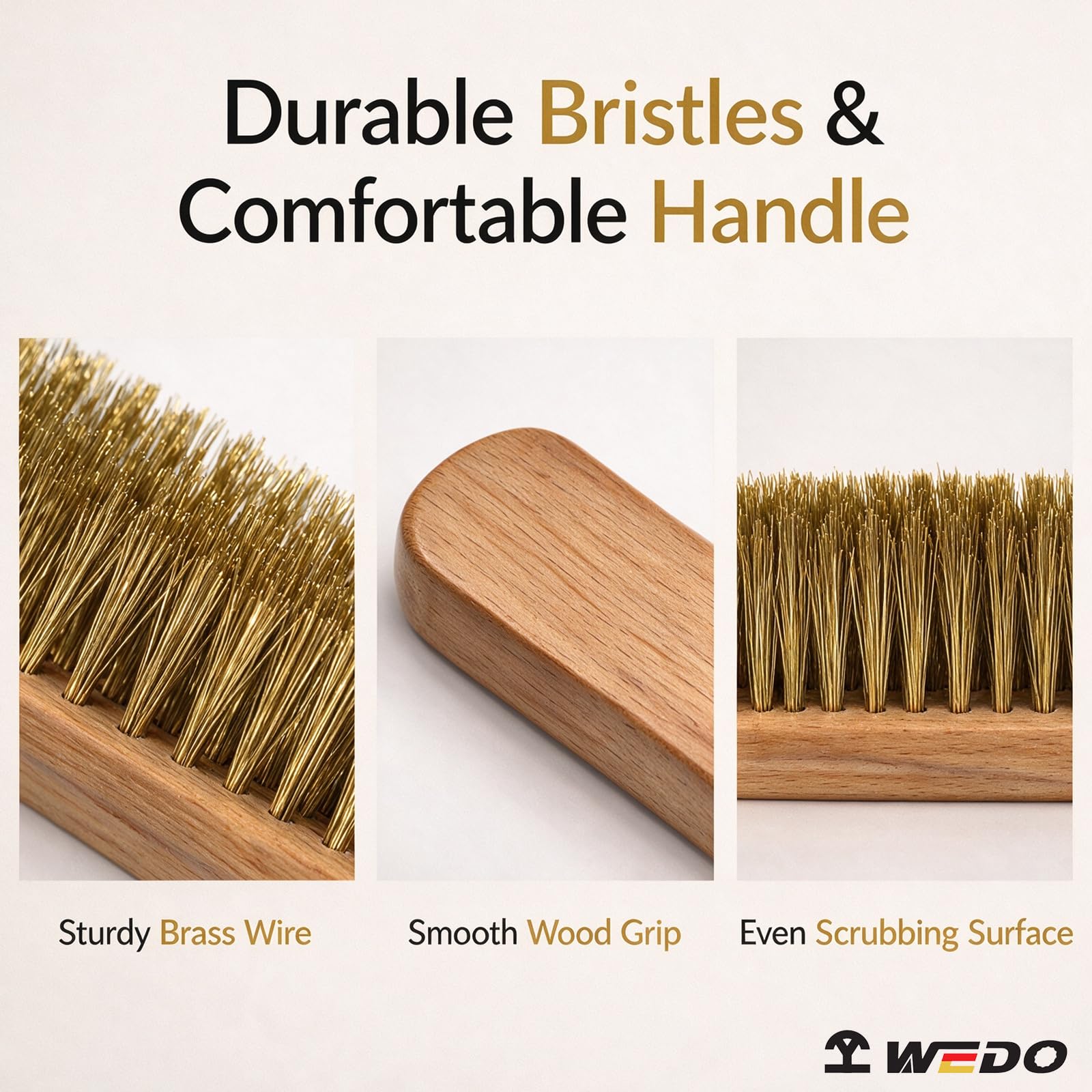 WEDO Cepillo de latón, cepillo de alambre de cerdas de latón suave para limpiar óxido de metal, soldaduras, cepillos de cables resistentes para metal, cepillos de alambre para arañazos con mango