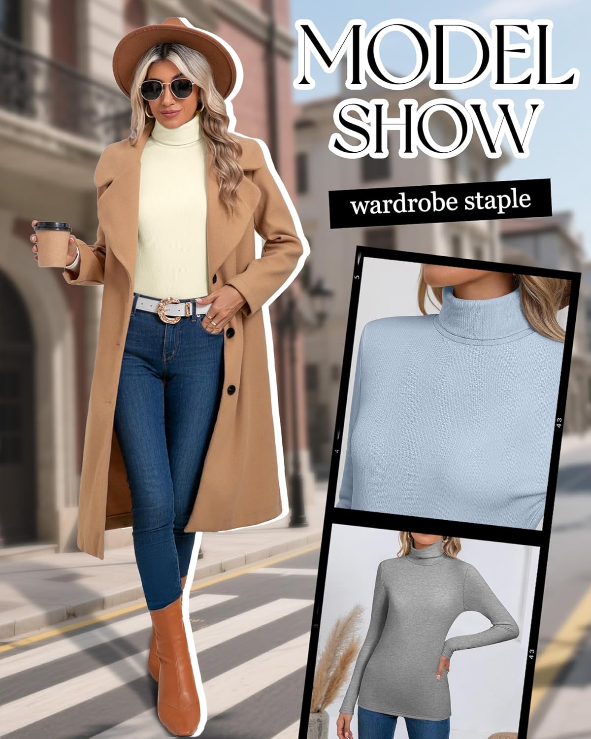 Ficerd 3 Pack Women's Ribbed Thermal Turtleneck Tops Long Sleeve Stretch Shirts Knitted Fitted Lightweight Base Layer - Image 4