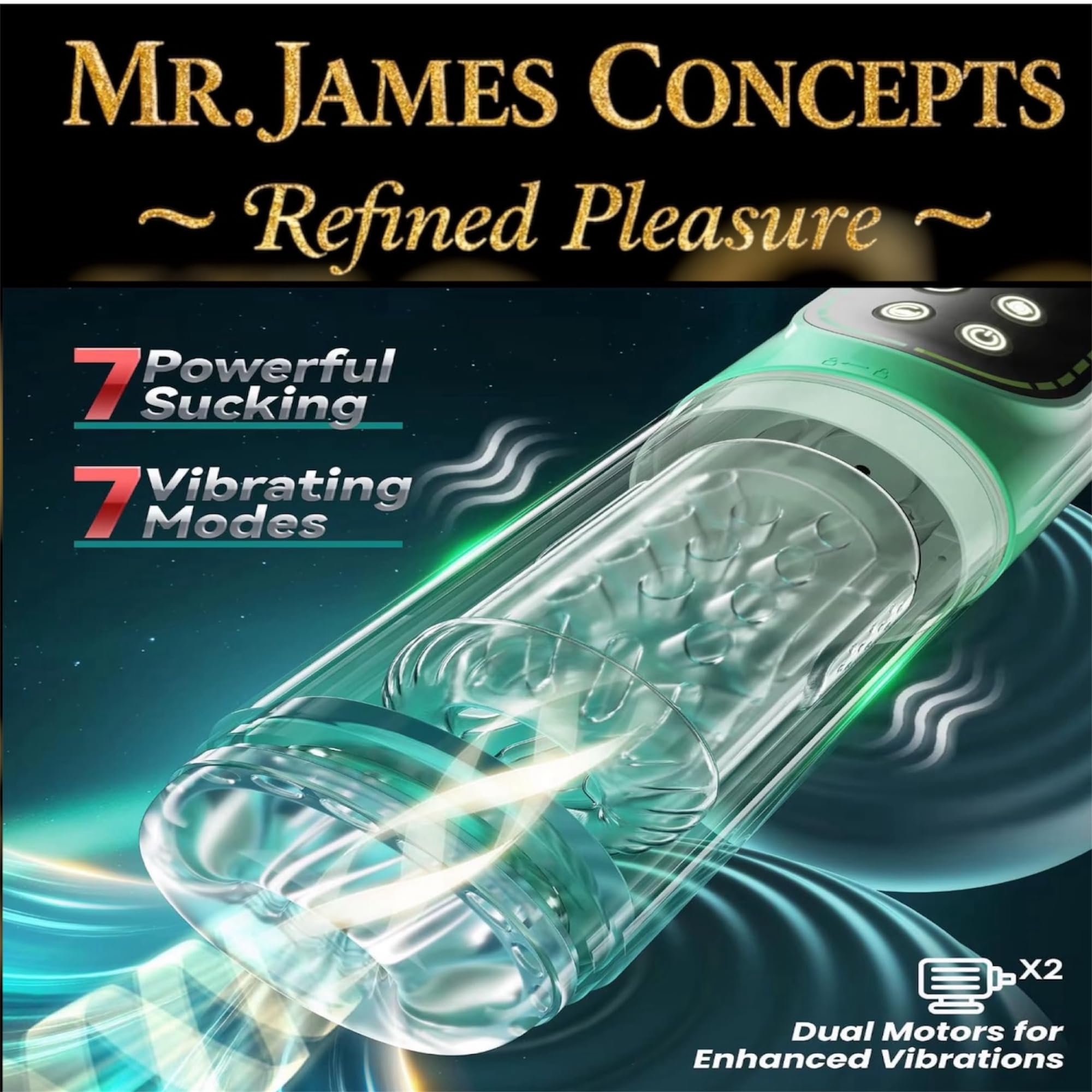 Mr. James Concepts – Masturbatore maschile with vuoto Pump – 3 Pressure Levels, 3D movimento a spinta & rotazione, 7 modalità, silicone morbido Sleeve, impermeabile, ricaricabile USBe Stroker