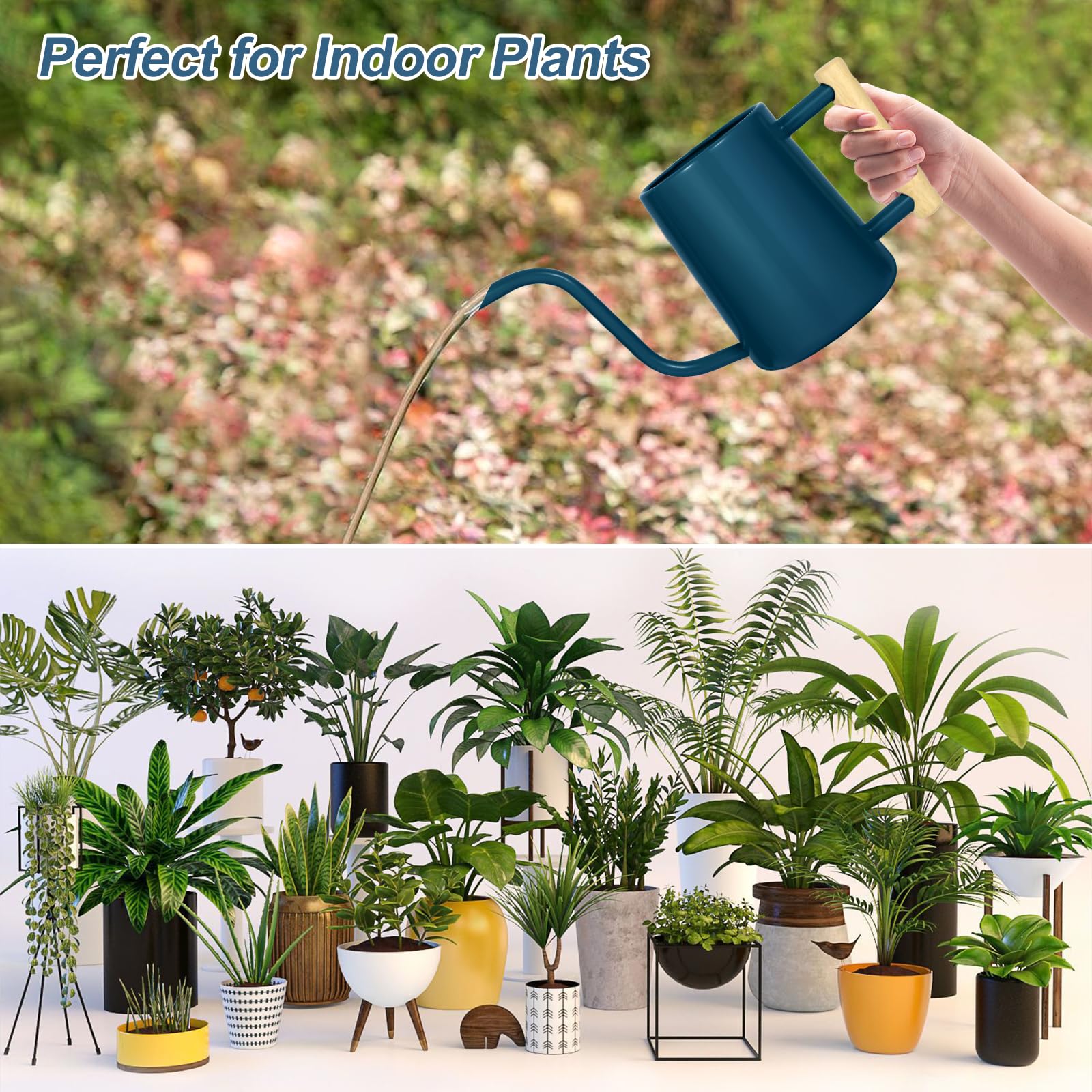 Watering Can Indoor Plants, 35 oz/1000 ml Metal Stainless Steel Watering Can Pot with Long Spout for Indoor House Plants Bonsai Outdoor Garden Flower Decorative ()